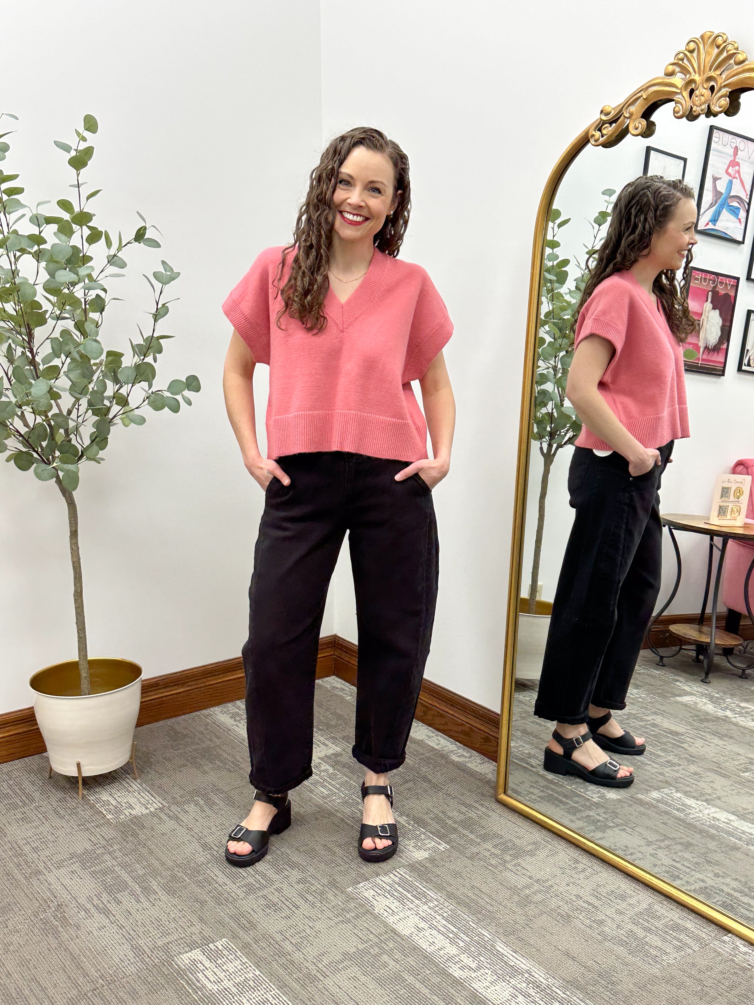 Dark Pink Cropped Sweater Vest