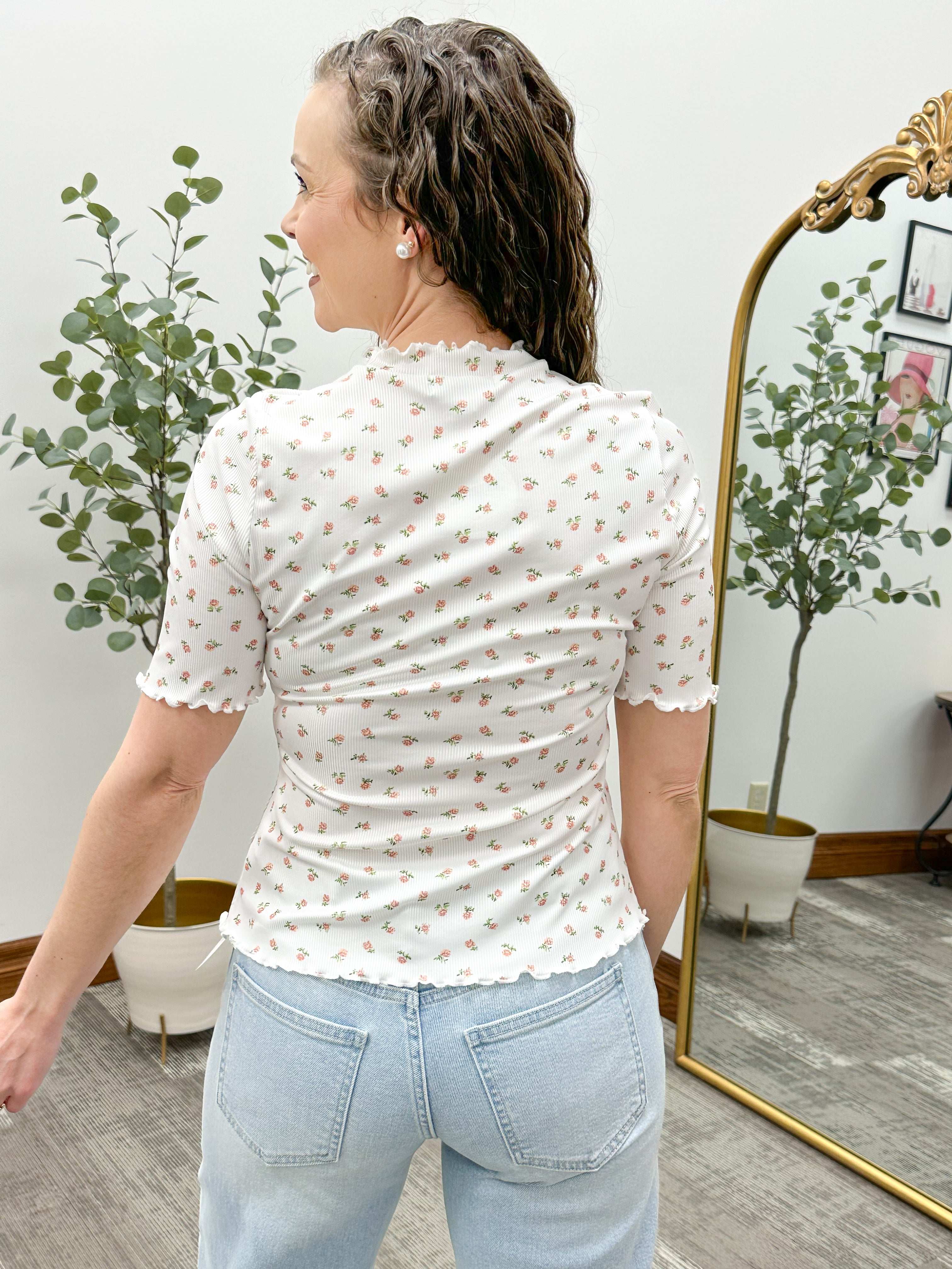 Sonya Ditsy Floral Ribbed Top