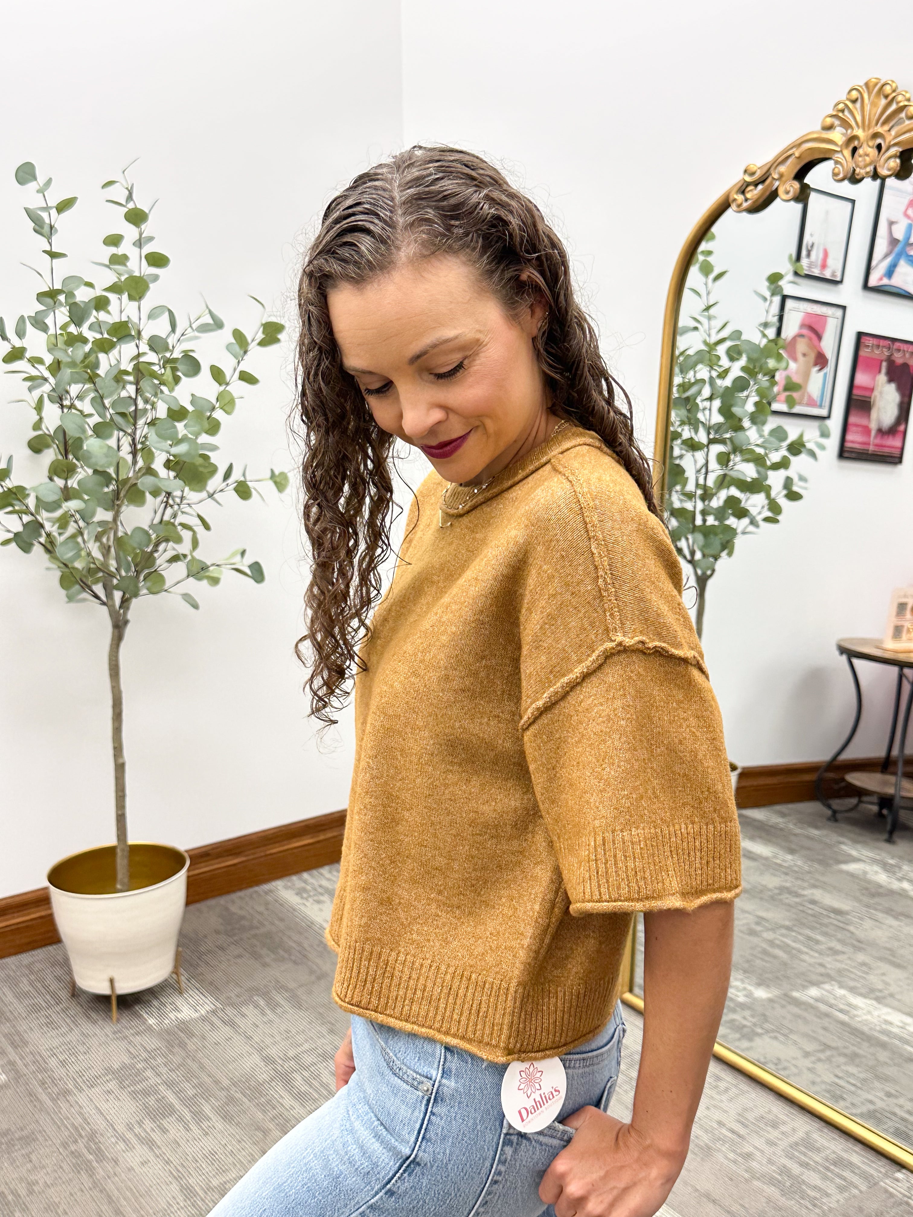 Camel Short Sleeve Sweater