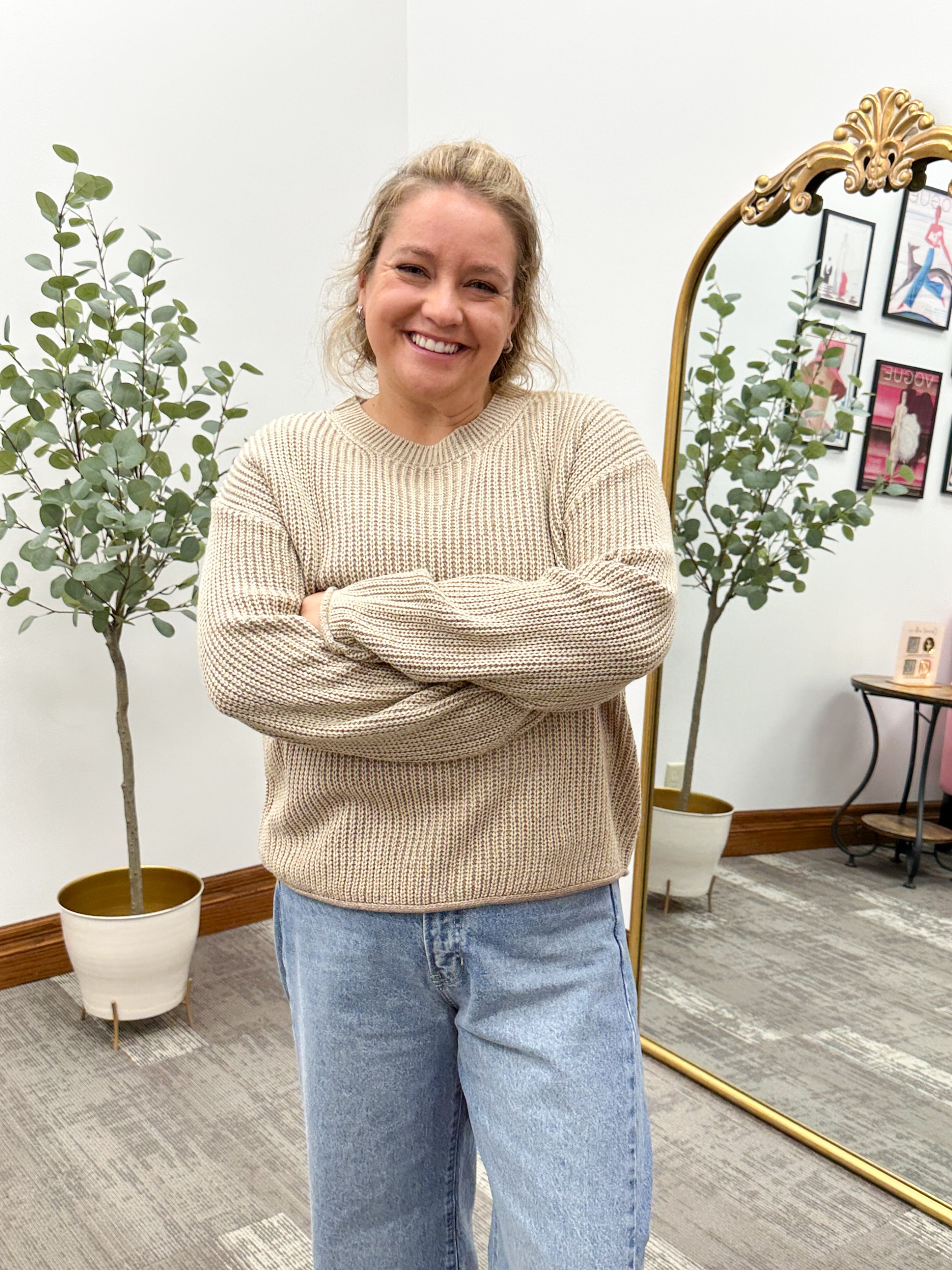 Classic Chunky Knit Beige Sweater