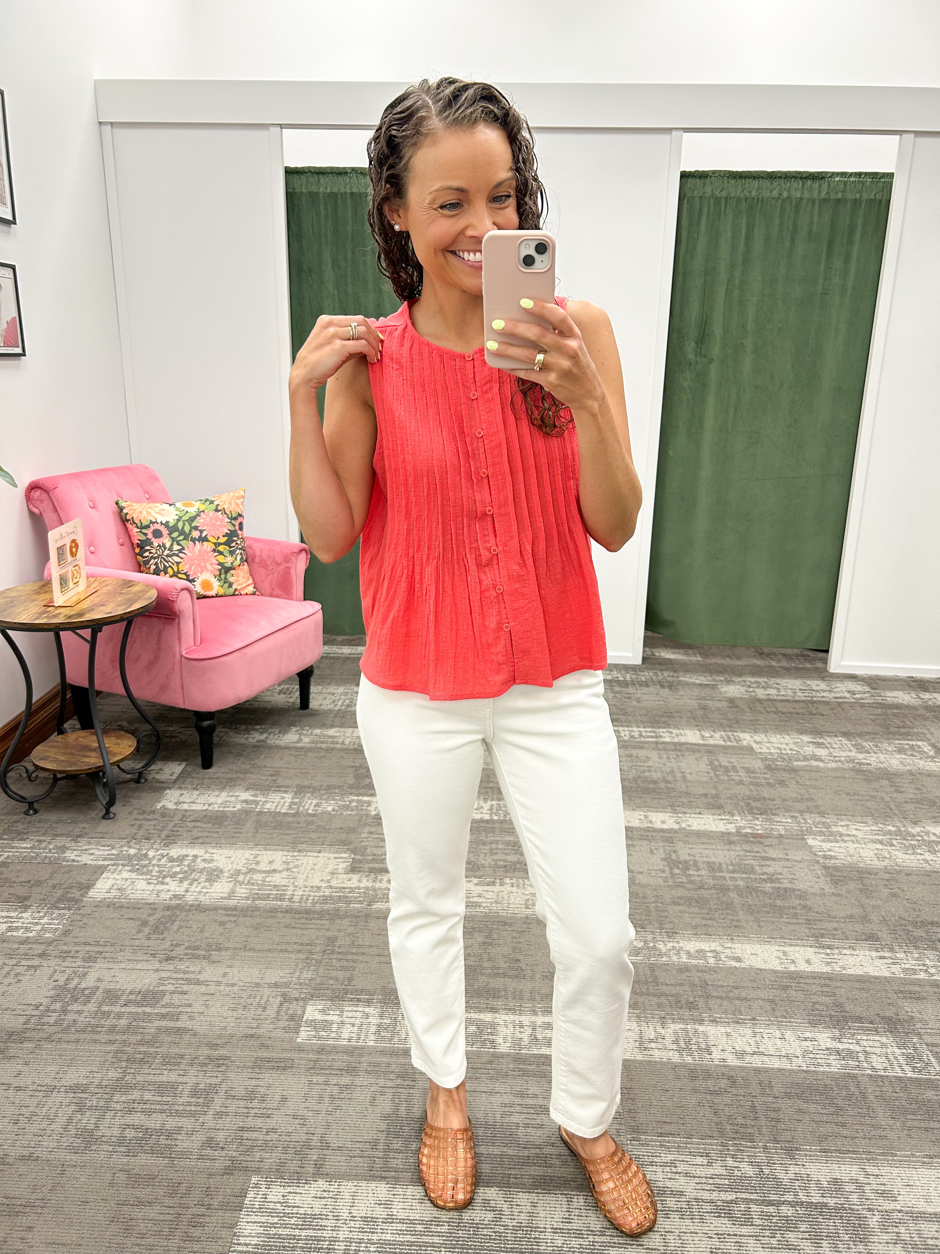 Papaya Pleated Tank Top