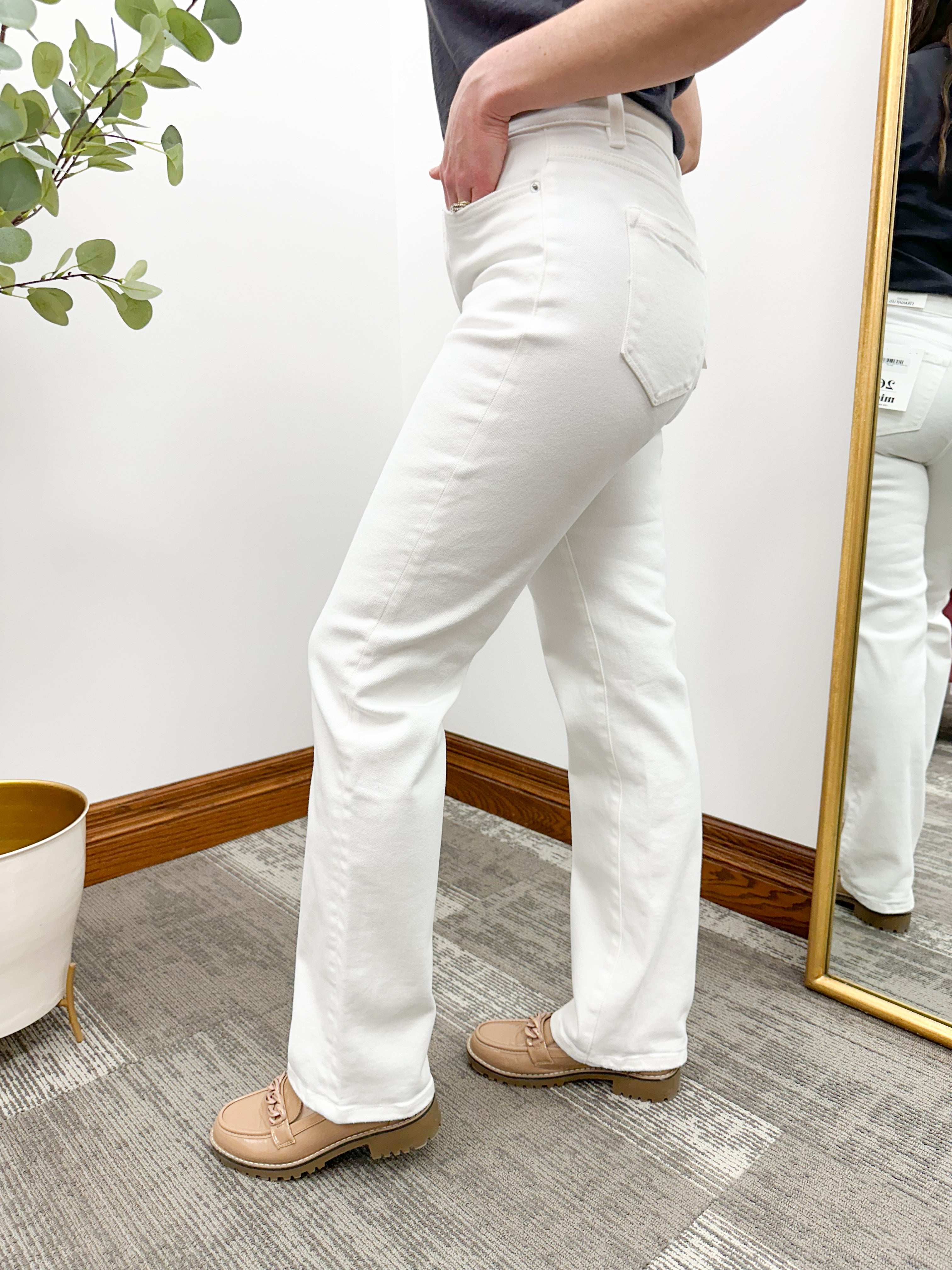 Off White High Rise Straight Leg Jeans