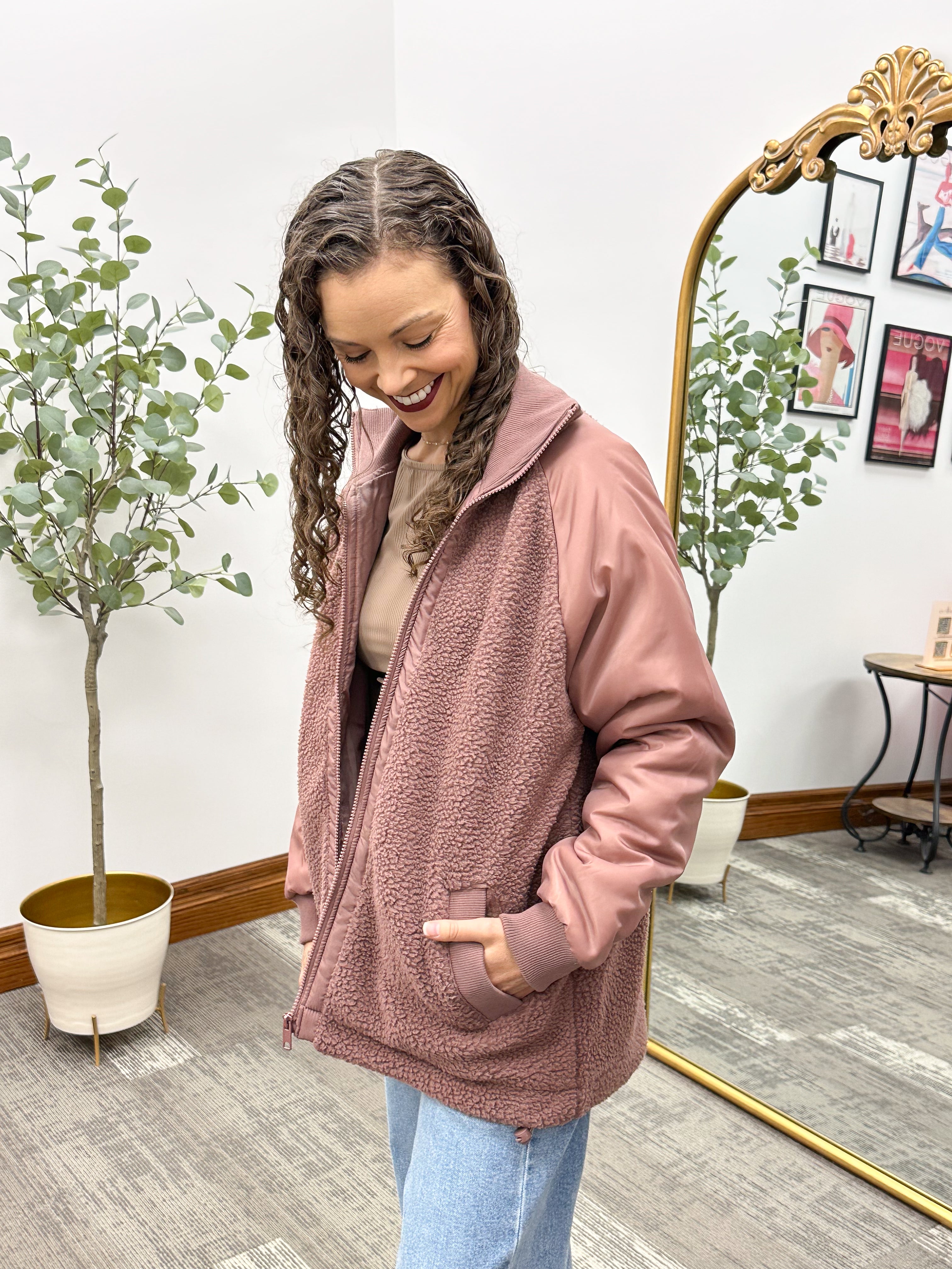 Sherpa Zip Up Long Bomber Jacket