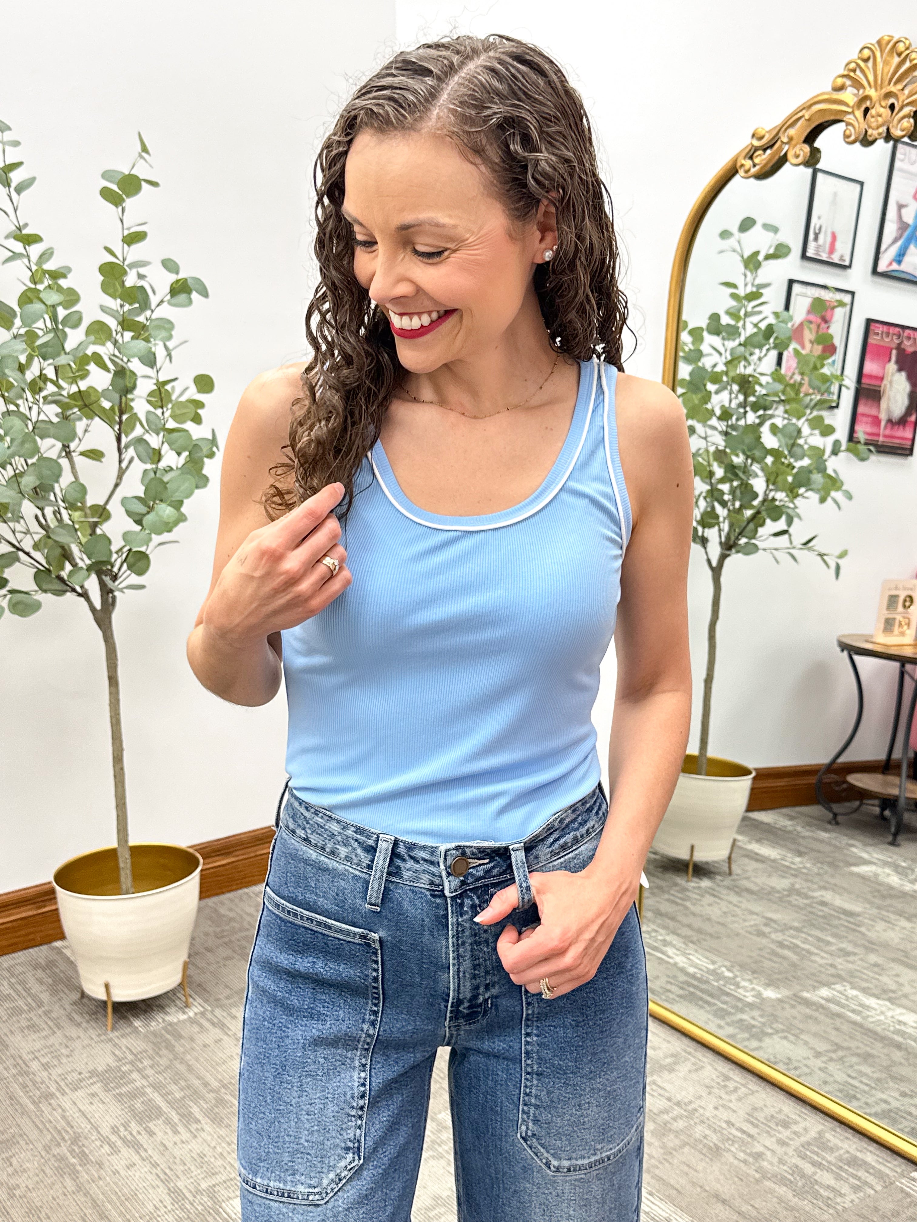 Sky Blue Ribbed Tank Top