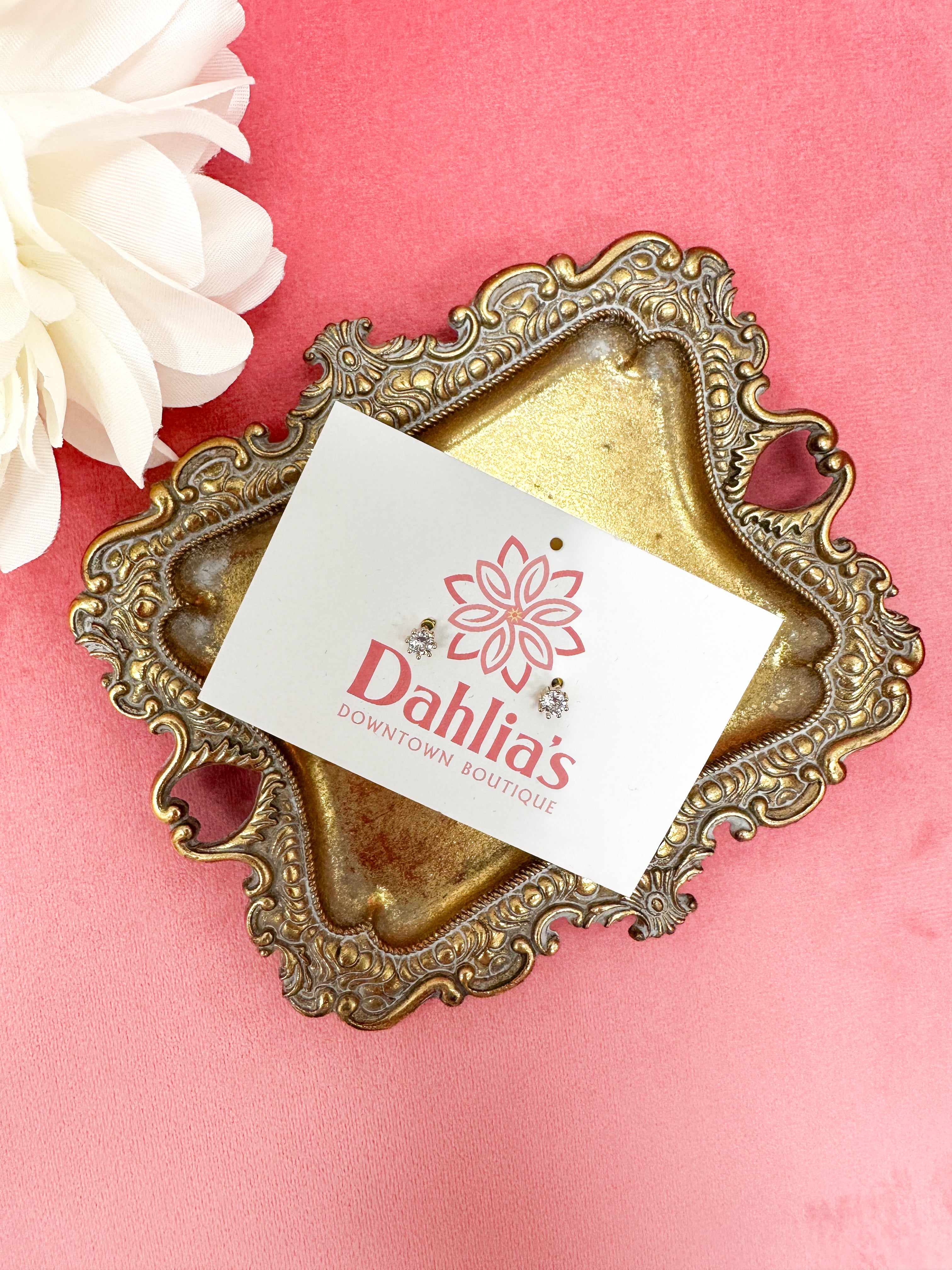 Gold Cubic Zirconia Stud Earrings