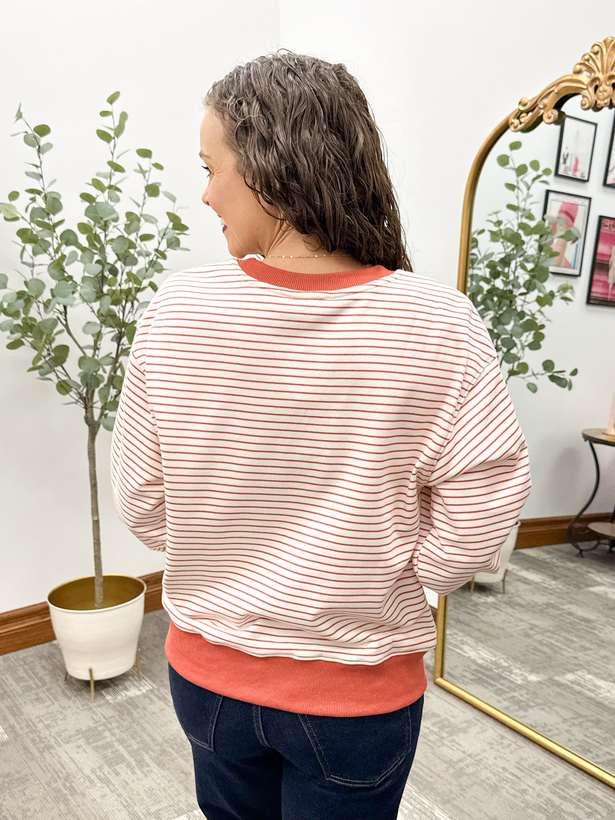 Cream & Rust Striped Terry Sweatshirt
