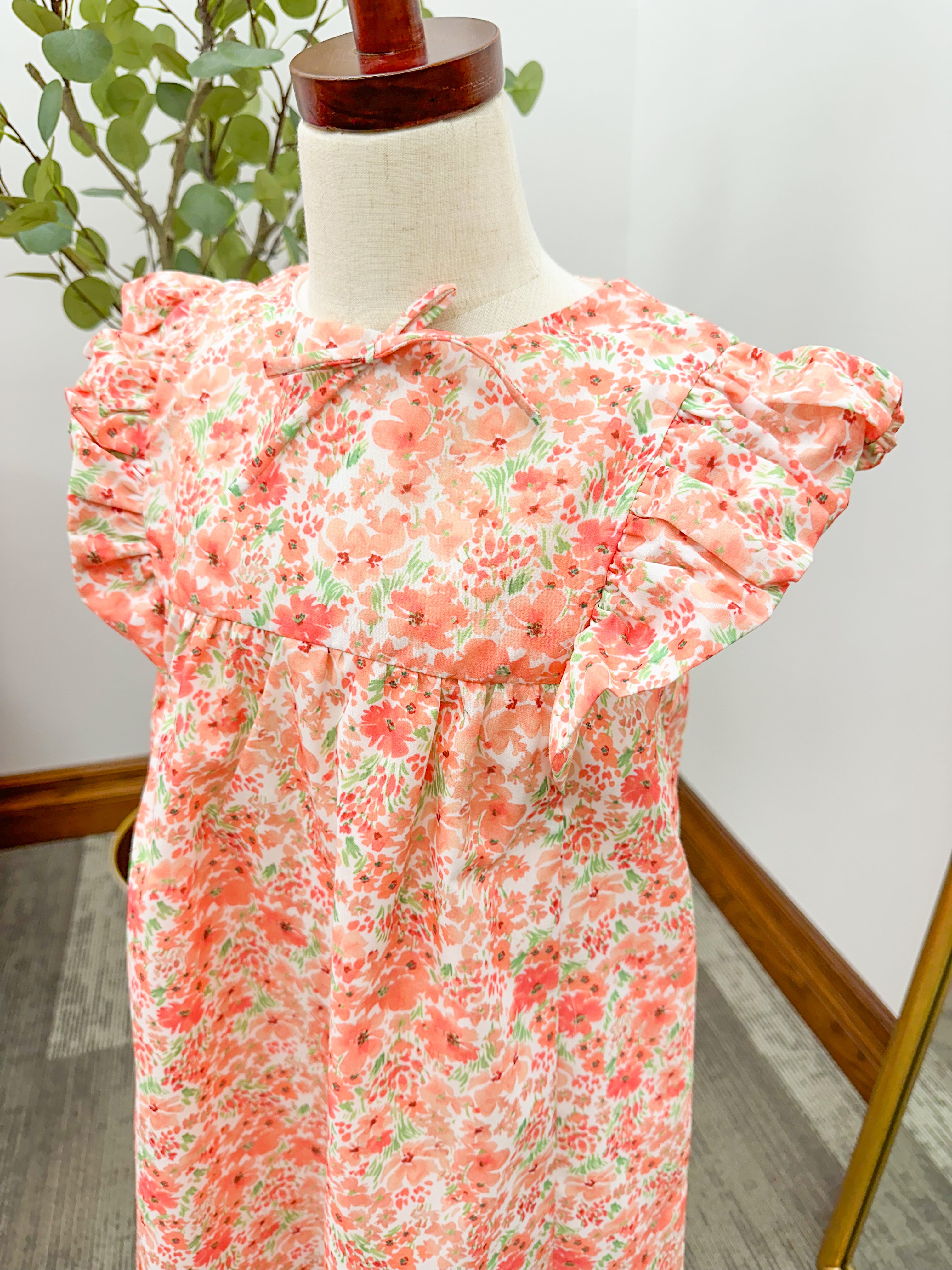 Girls Coral Floral Dress