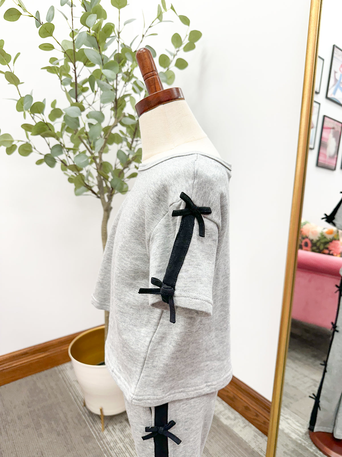 Girls Heather Gray Bow Sleeve T-Shirt