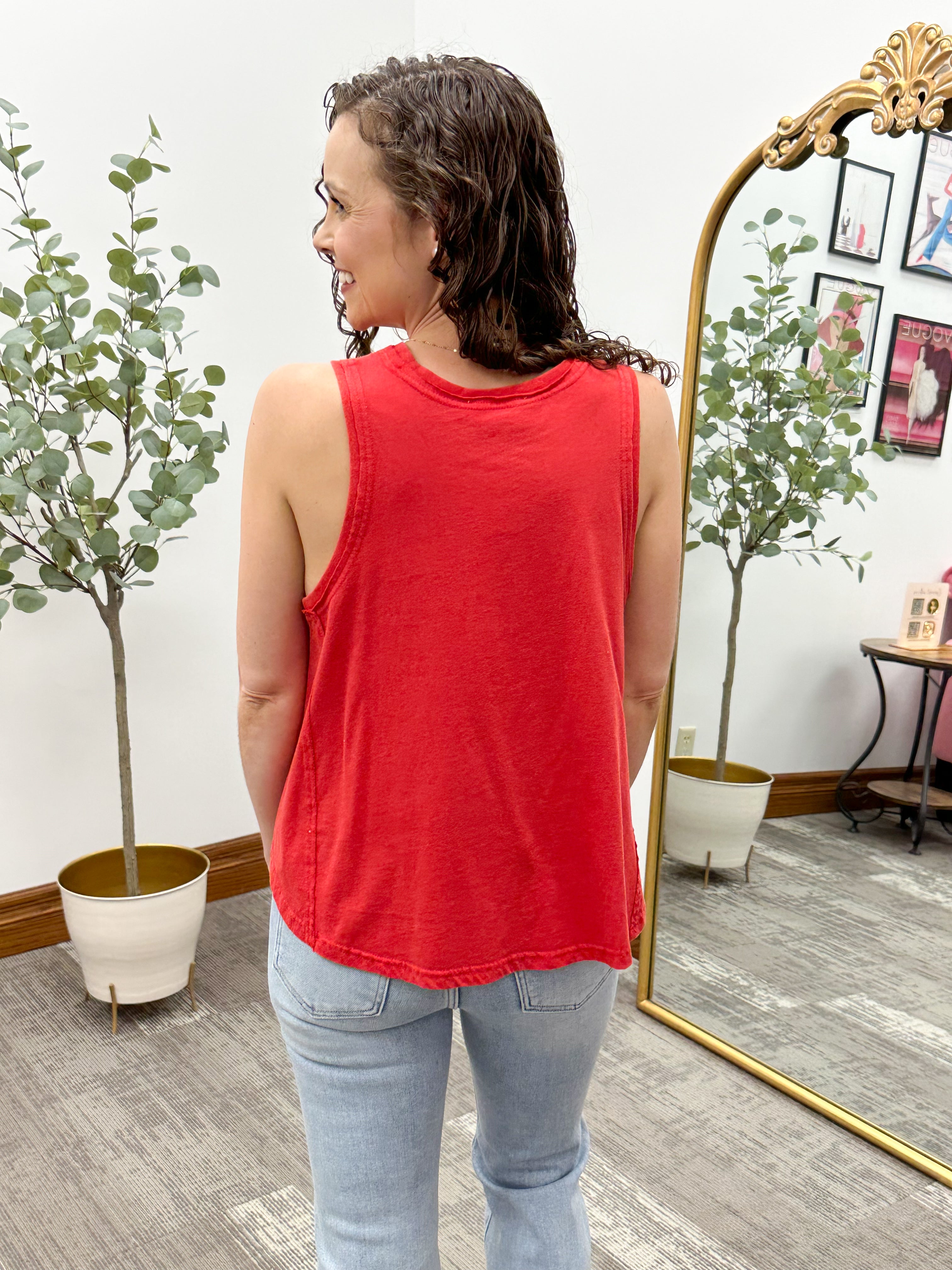 Red Raw Edge Flowy Tank Top