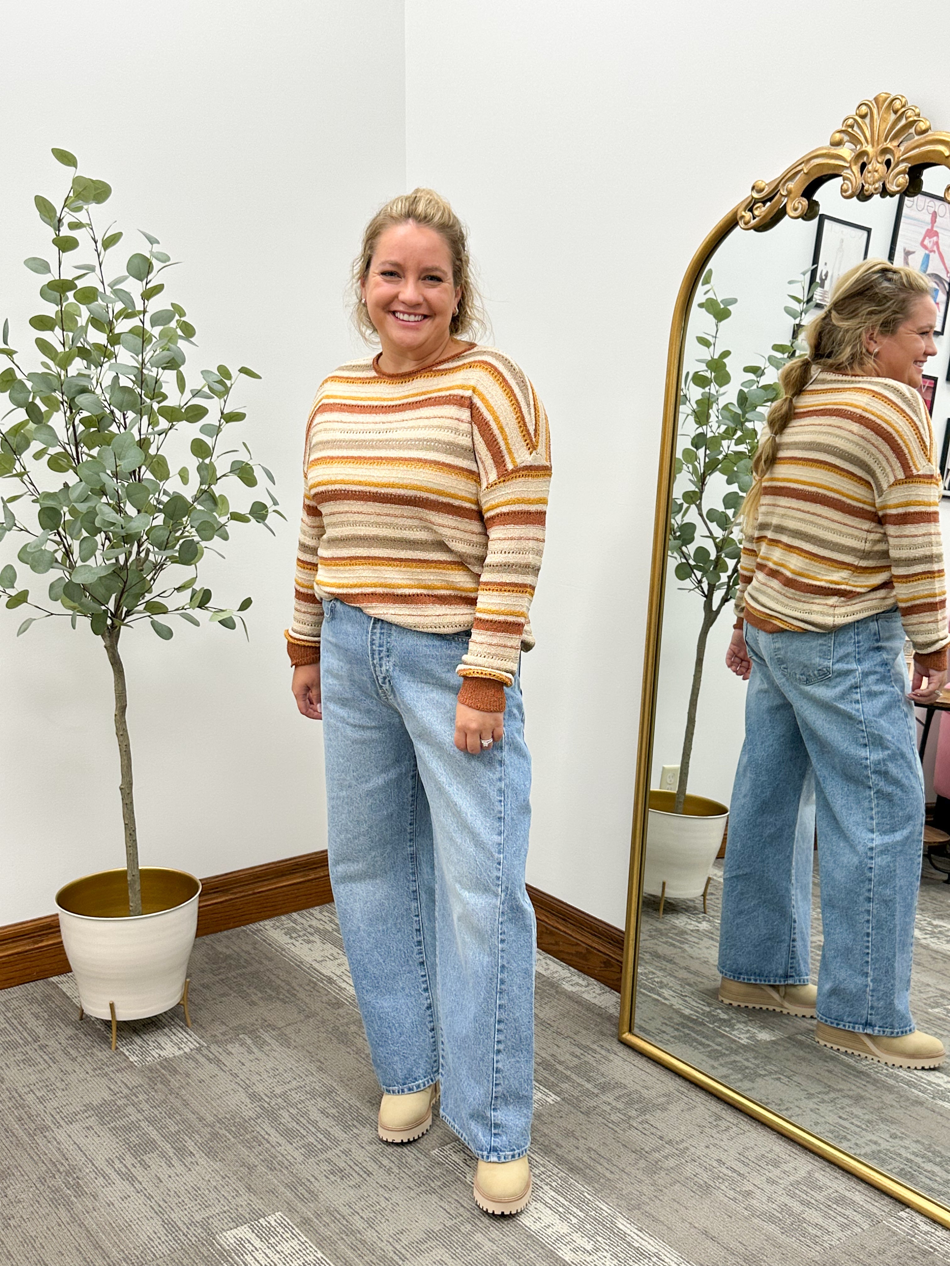 Simone Rust Striped Sweater