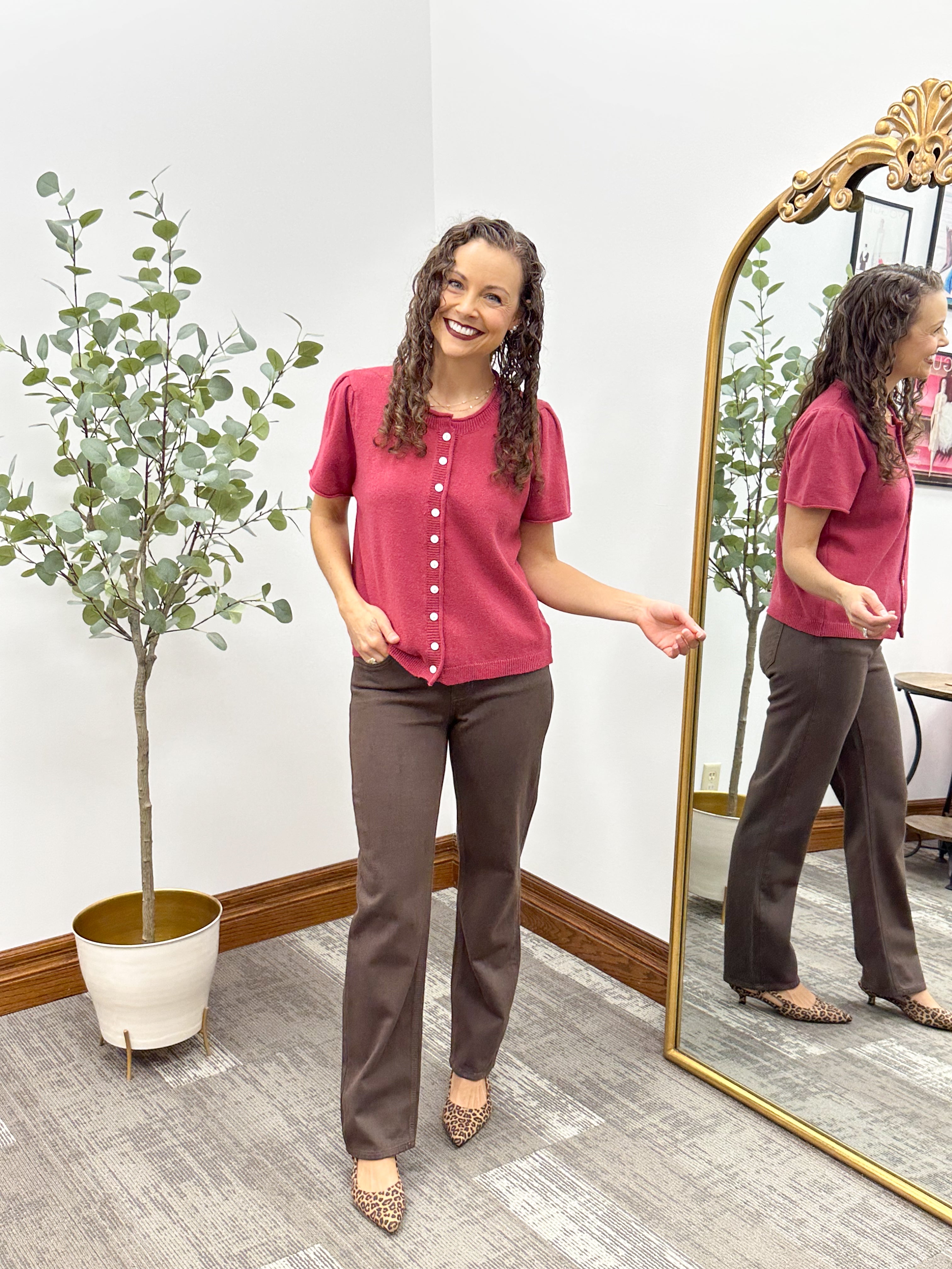 Brown Mid Rise Straight Leg Jeans