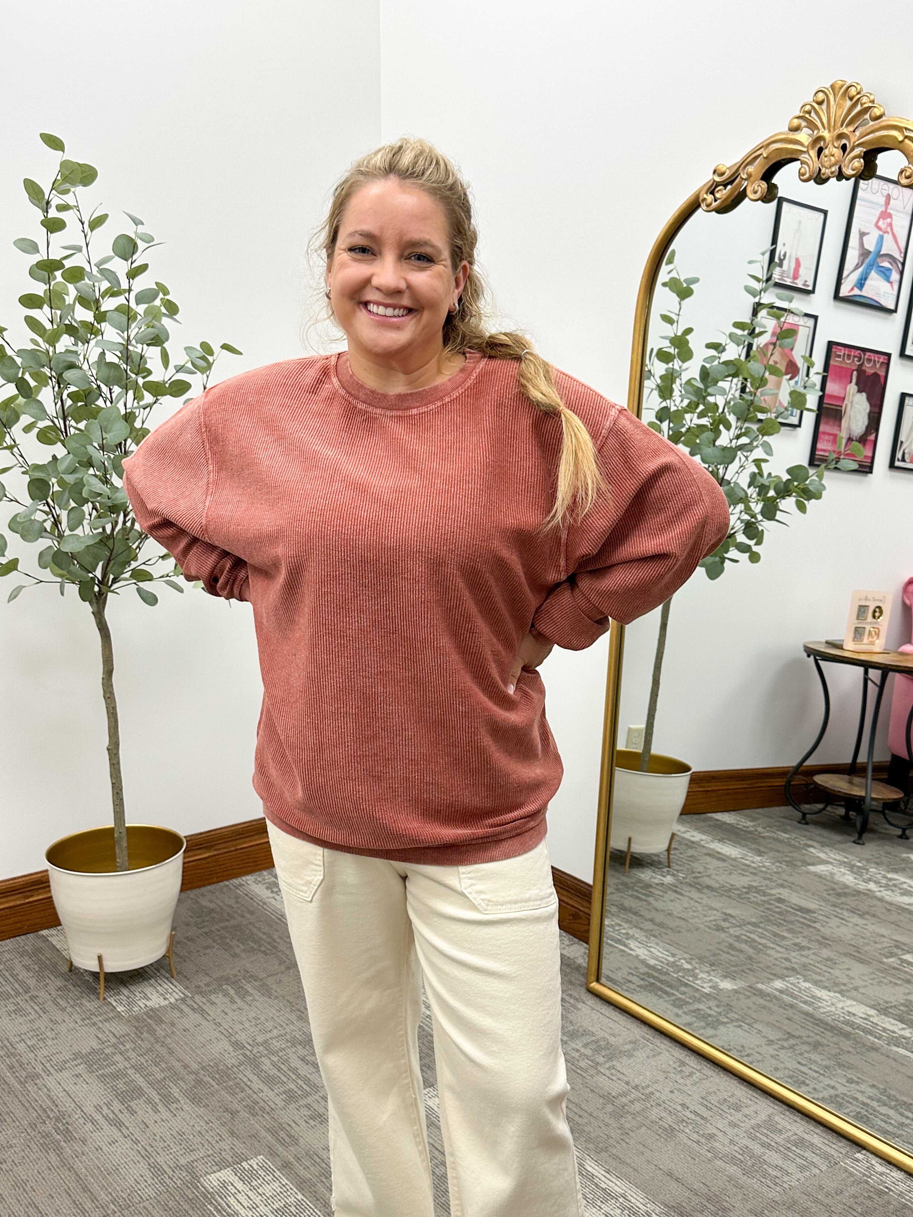 Tabitha Oversized Corded Crewneck Sweatshirt
