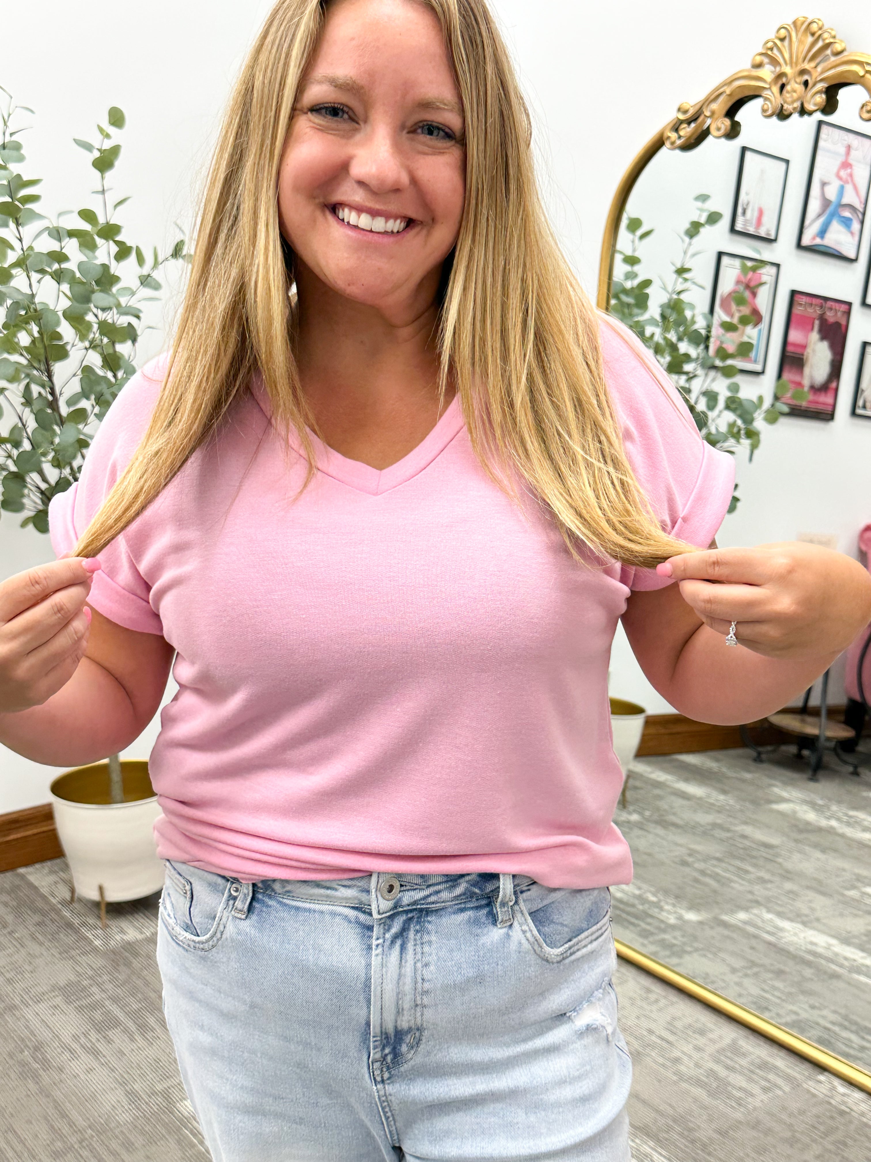 Pink V-Neck Soft T-Shirt