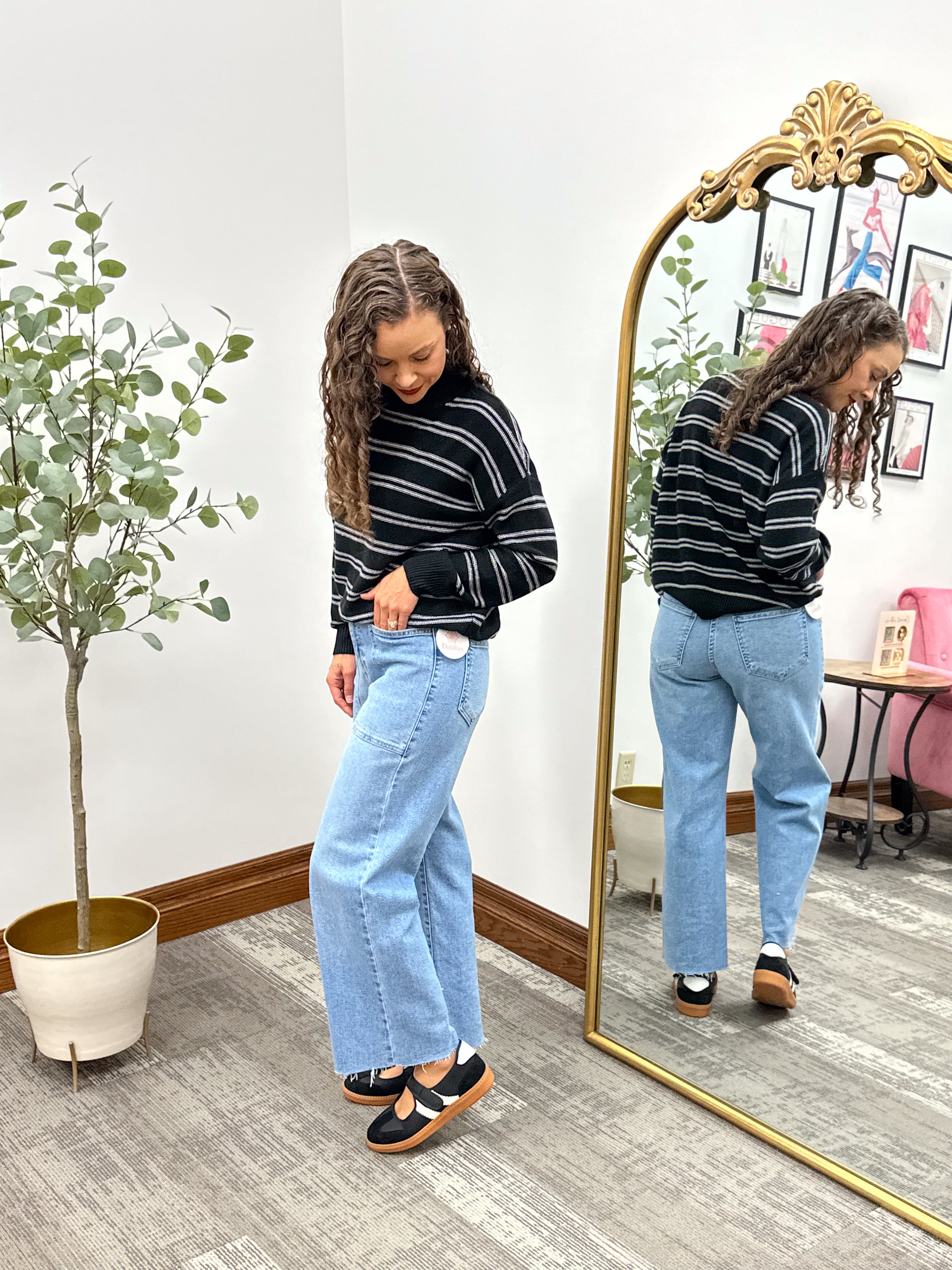 Black & White Striped Mock Neck Sweater