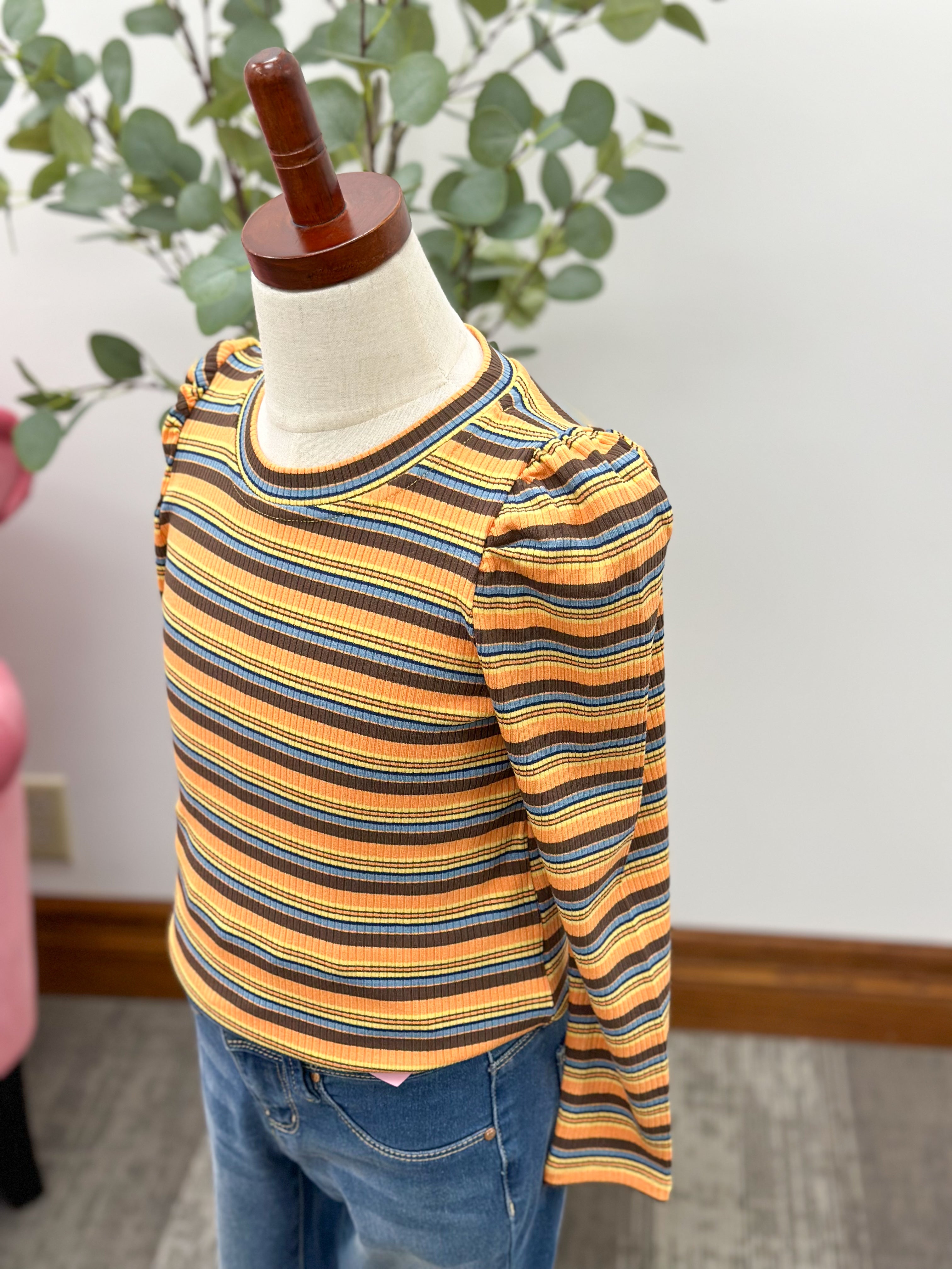 Girls Coral Striped Top