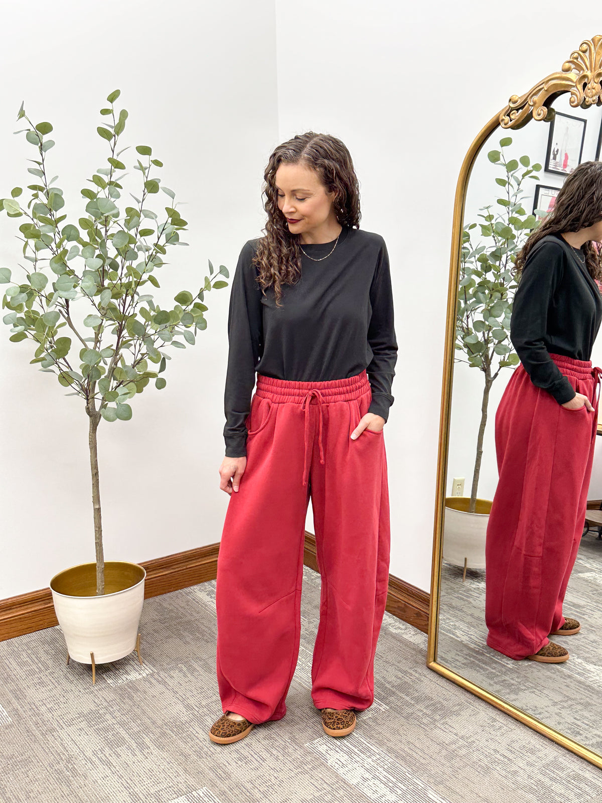 Red Fleece Barrel Sweatpants