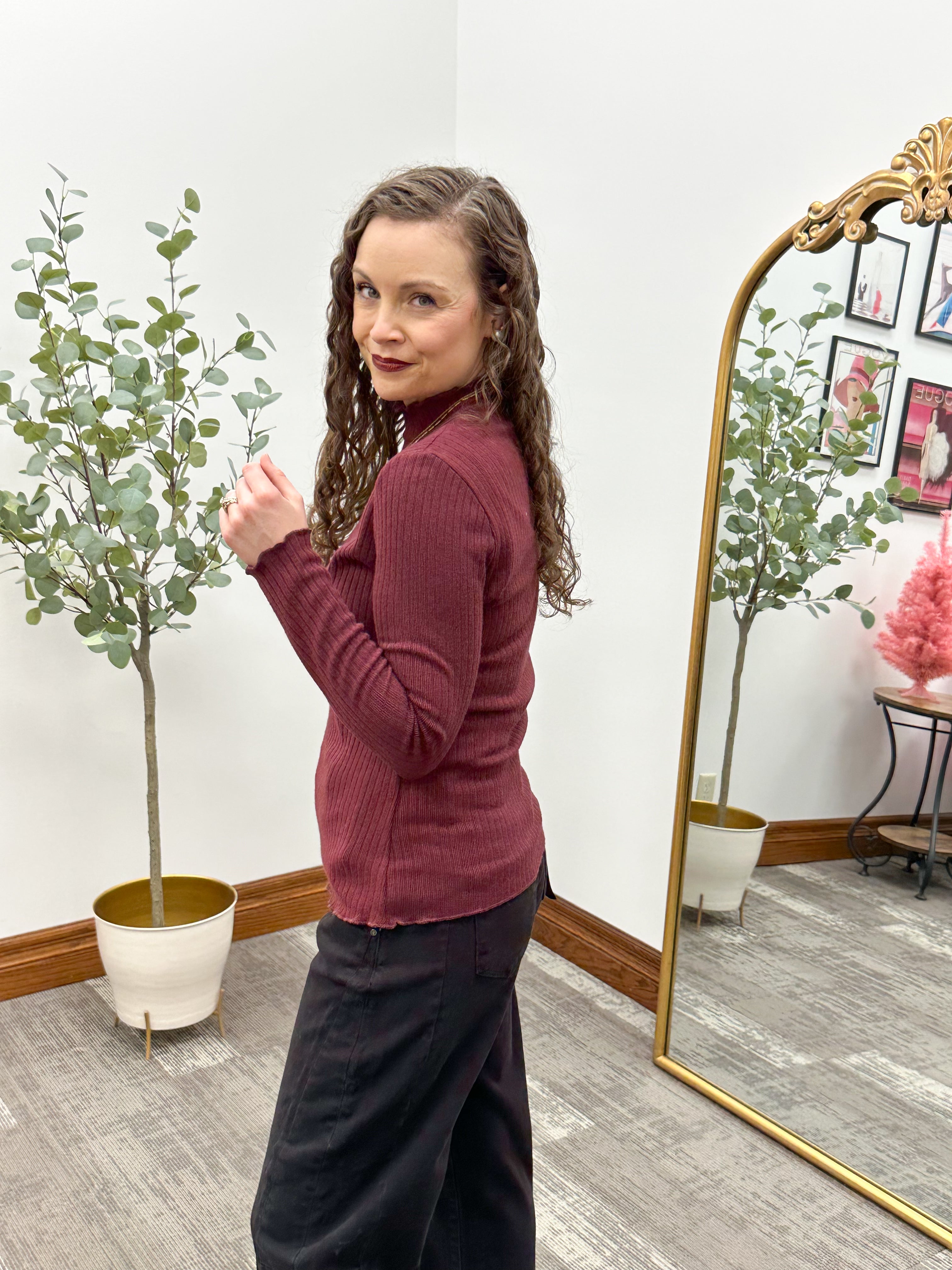 Lettuce Hem Mock Neck Top