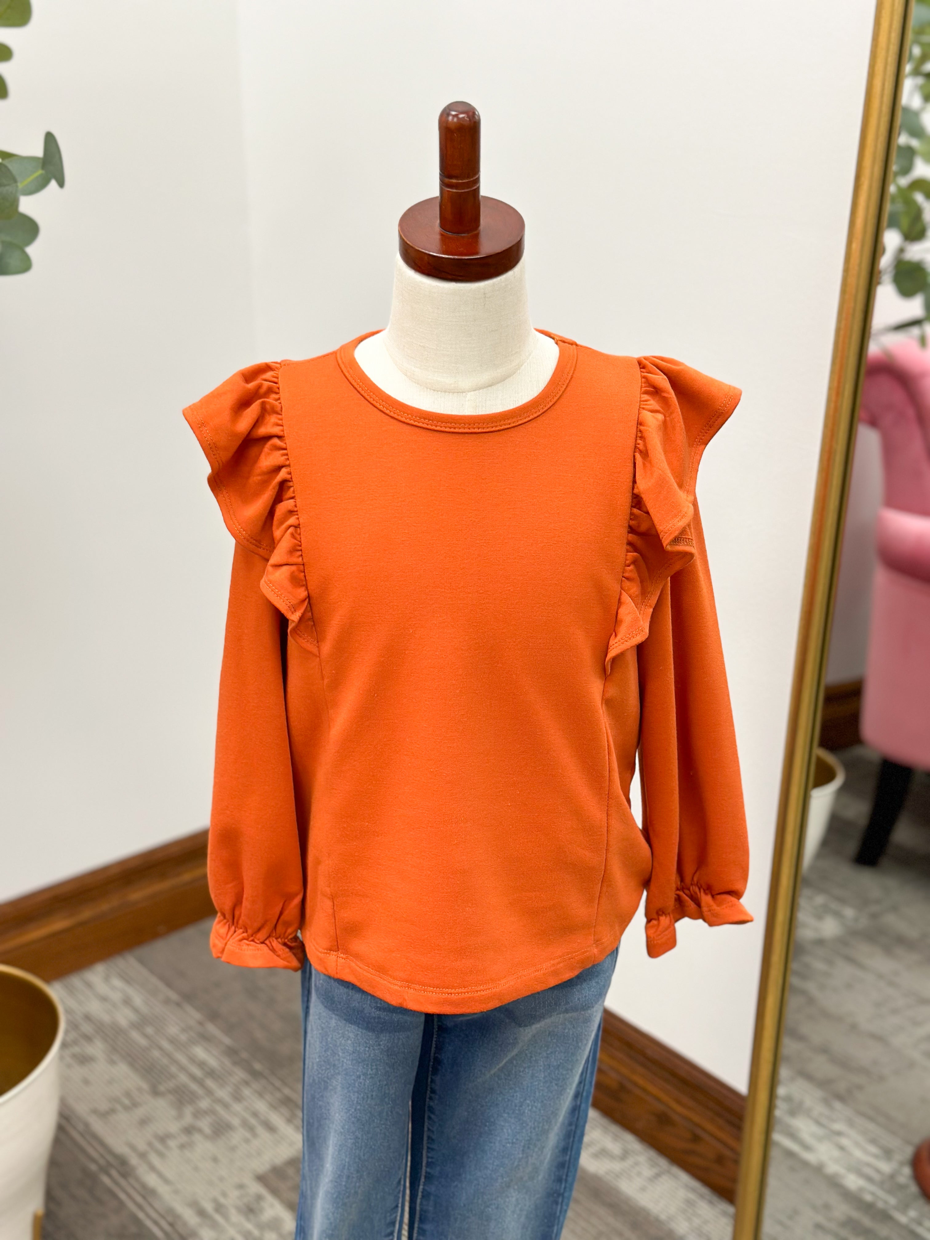 Girls Orange Ruffle Top