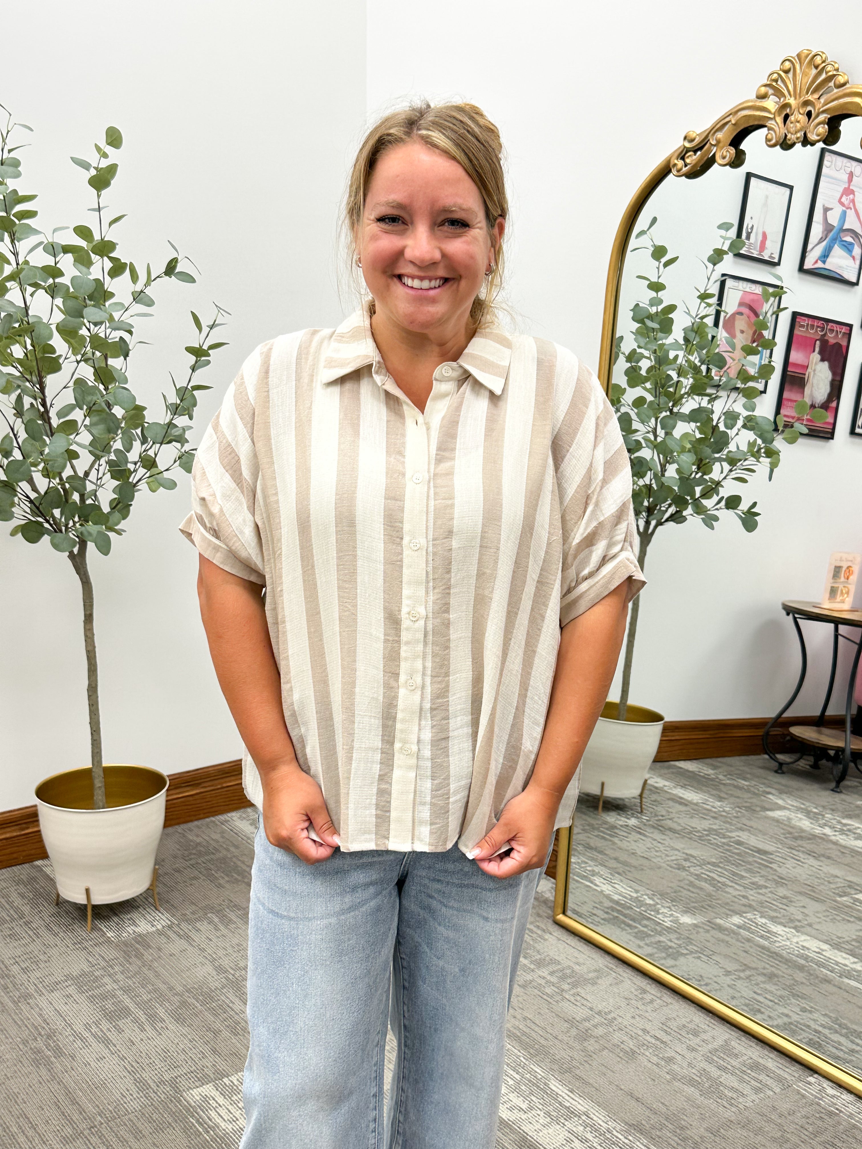 Neutral Striped Oversized Shirt