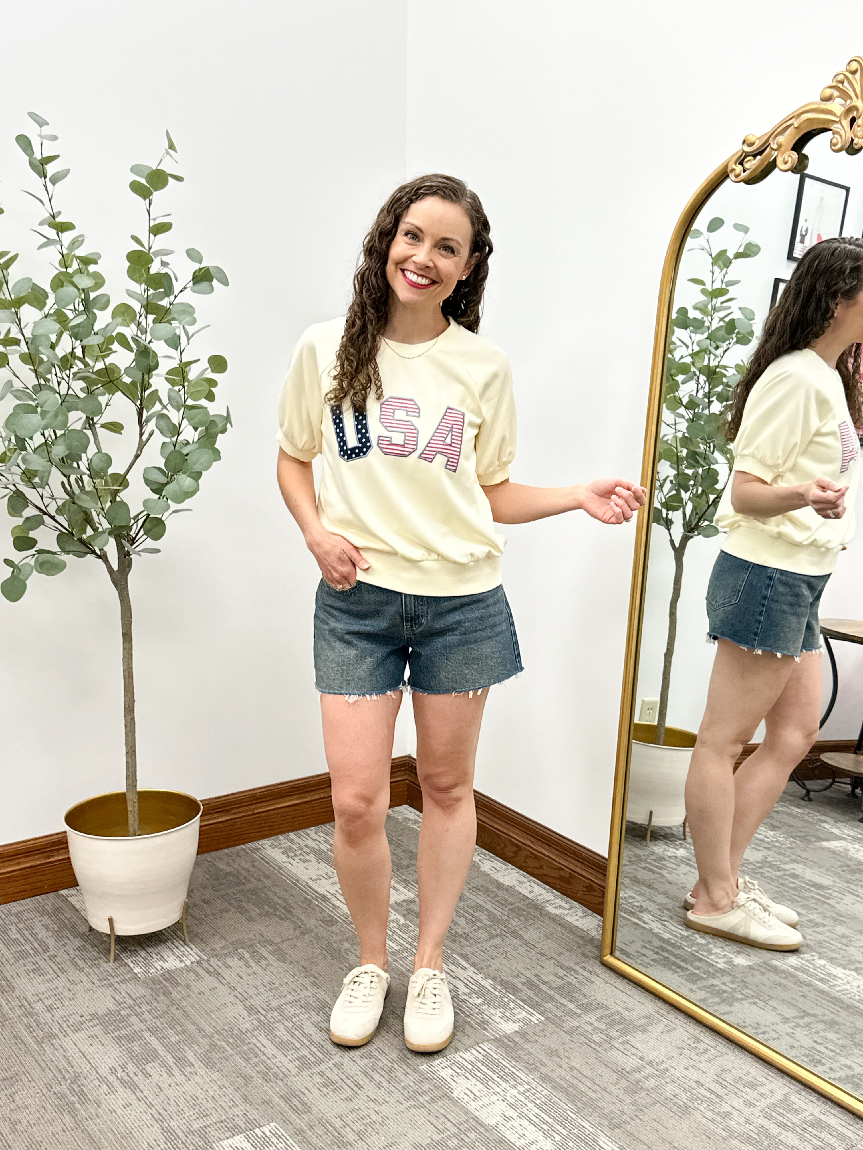 Butter Yellow USA Patchwork Short Sleeve Pullover