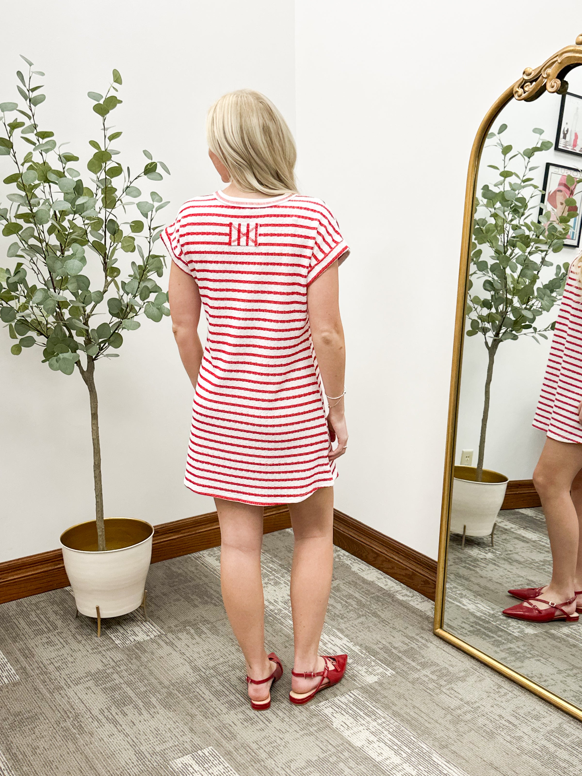 Textured Striped Short Sleeve T-Shirt Dress