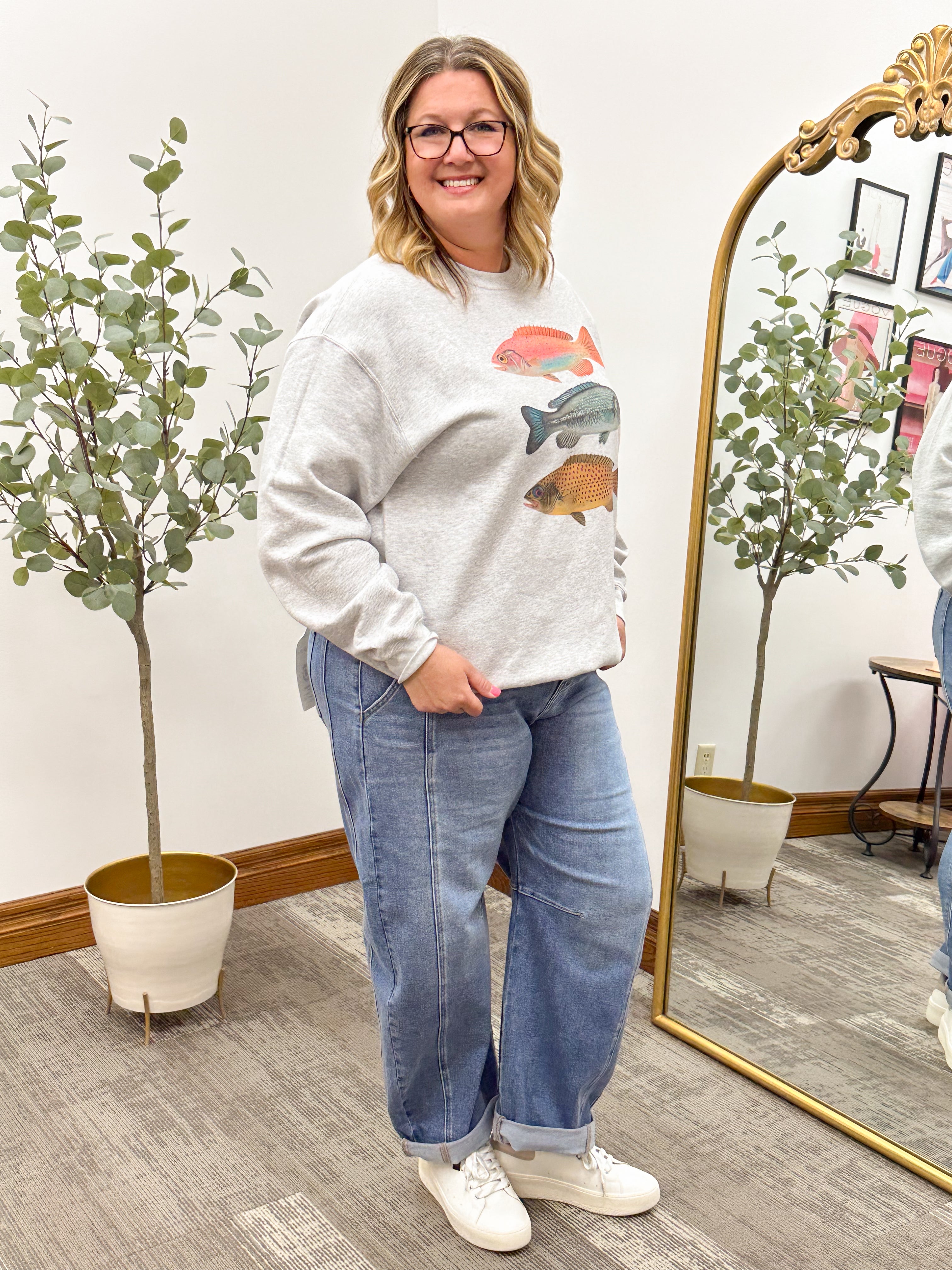 Heather Gray Fish Crewneck Sweatshirt