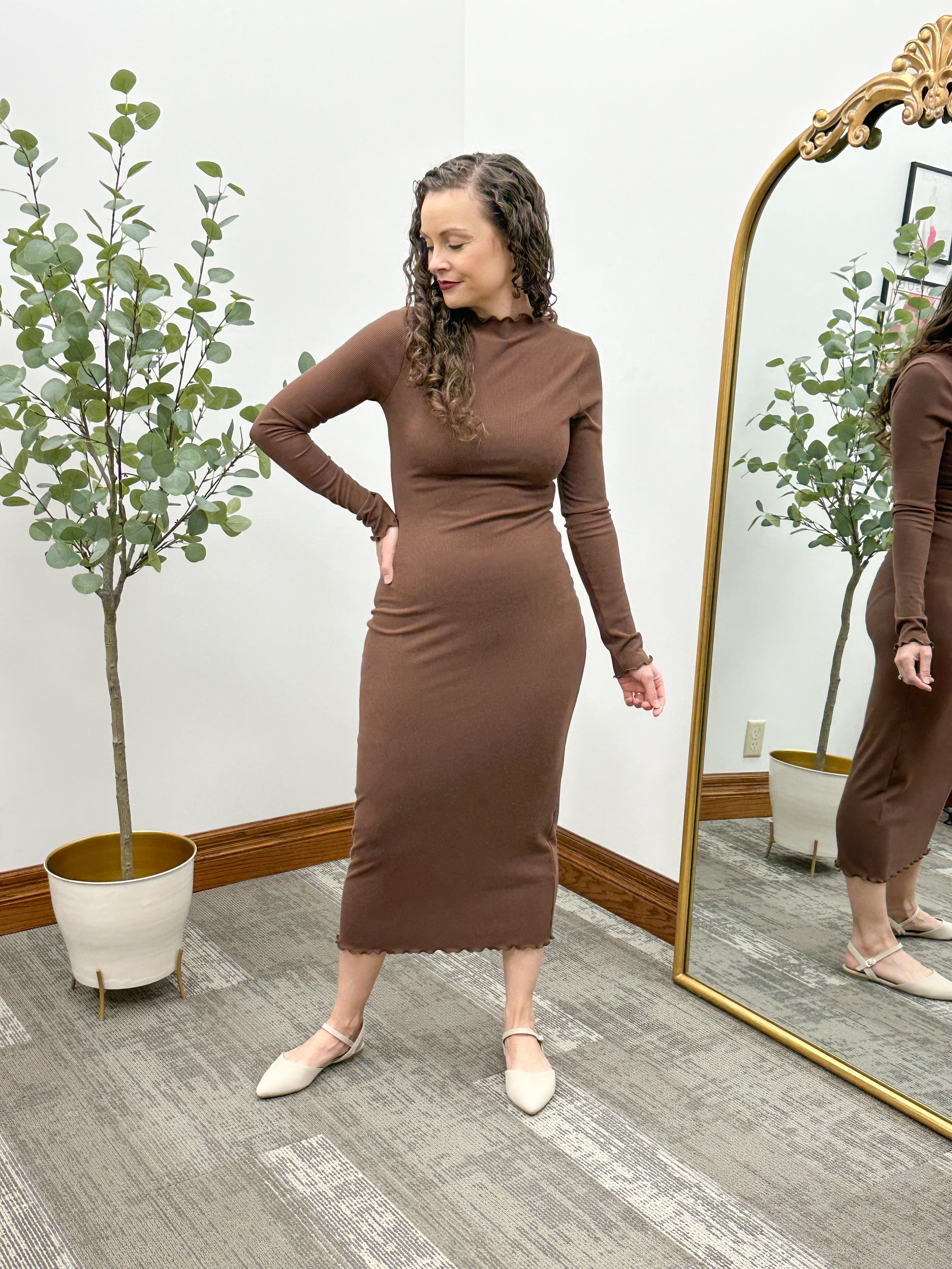 Roxy Brown Ribbed Midi Dress