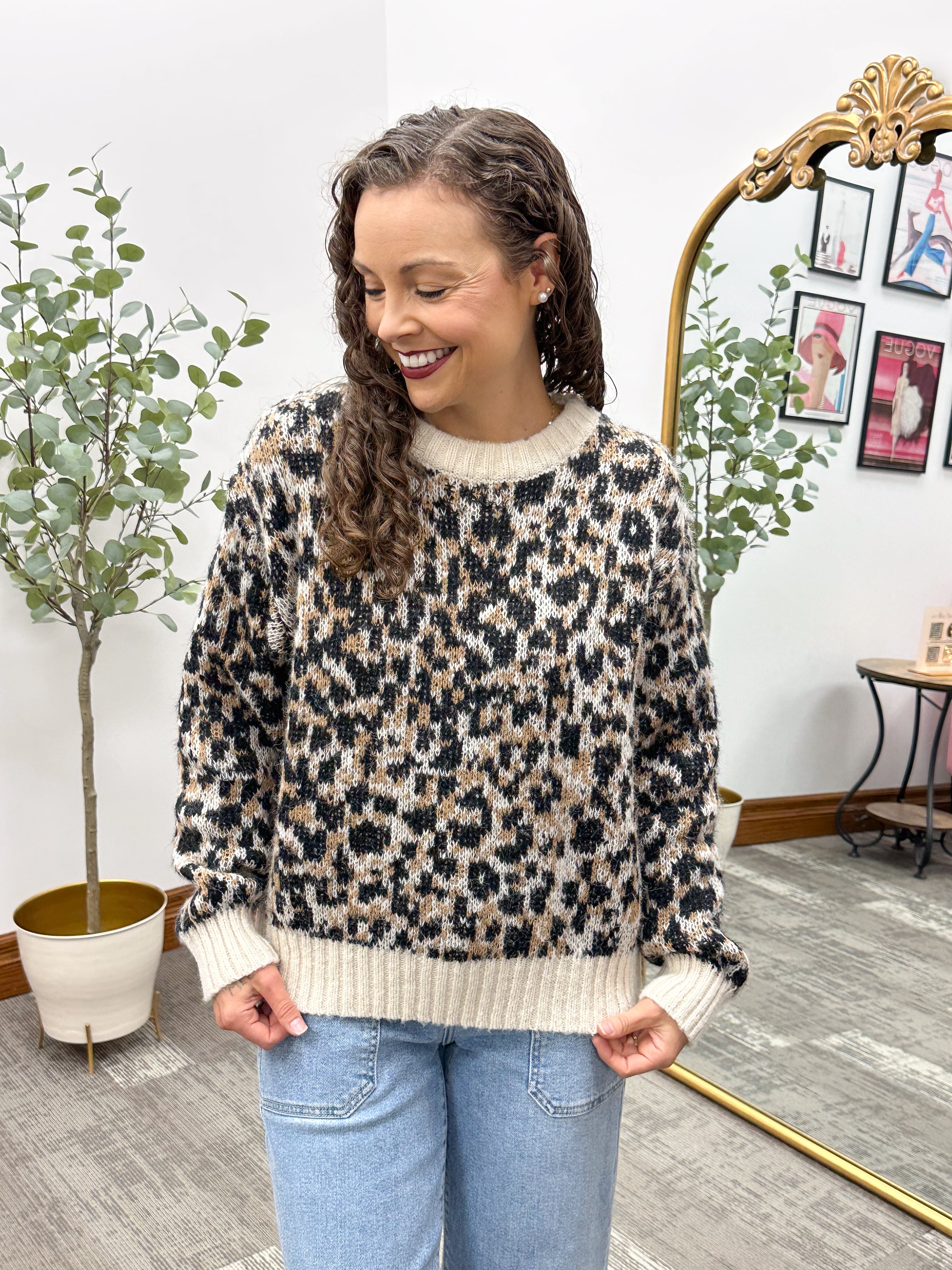 Leopard Print Long Sleeve Sweater