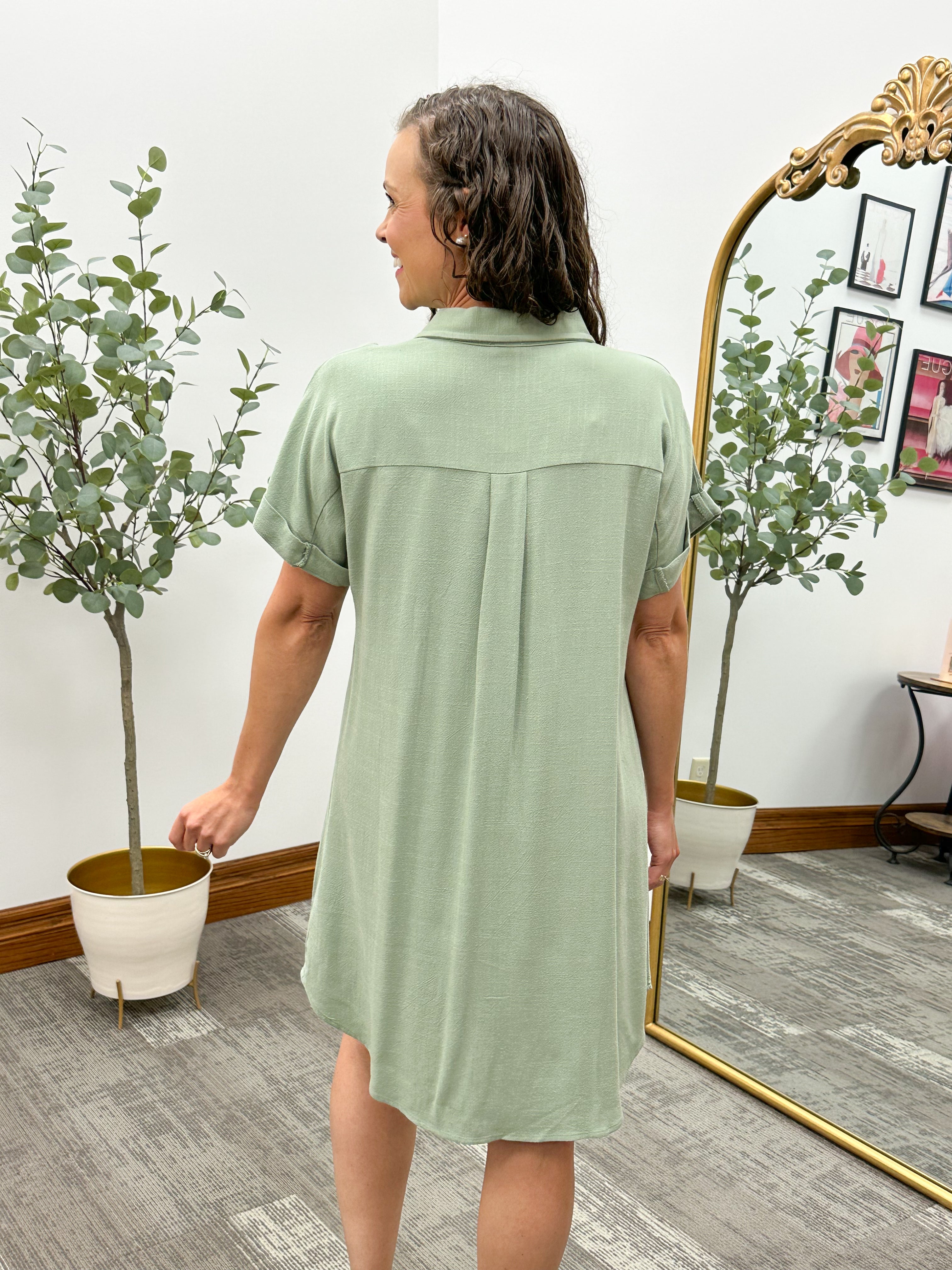 Sage Linen Babydoll Dress