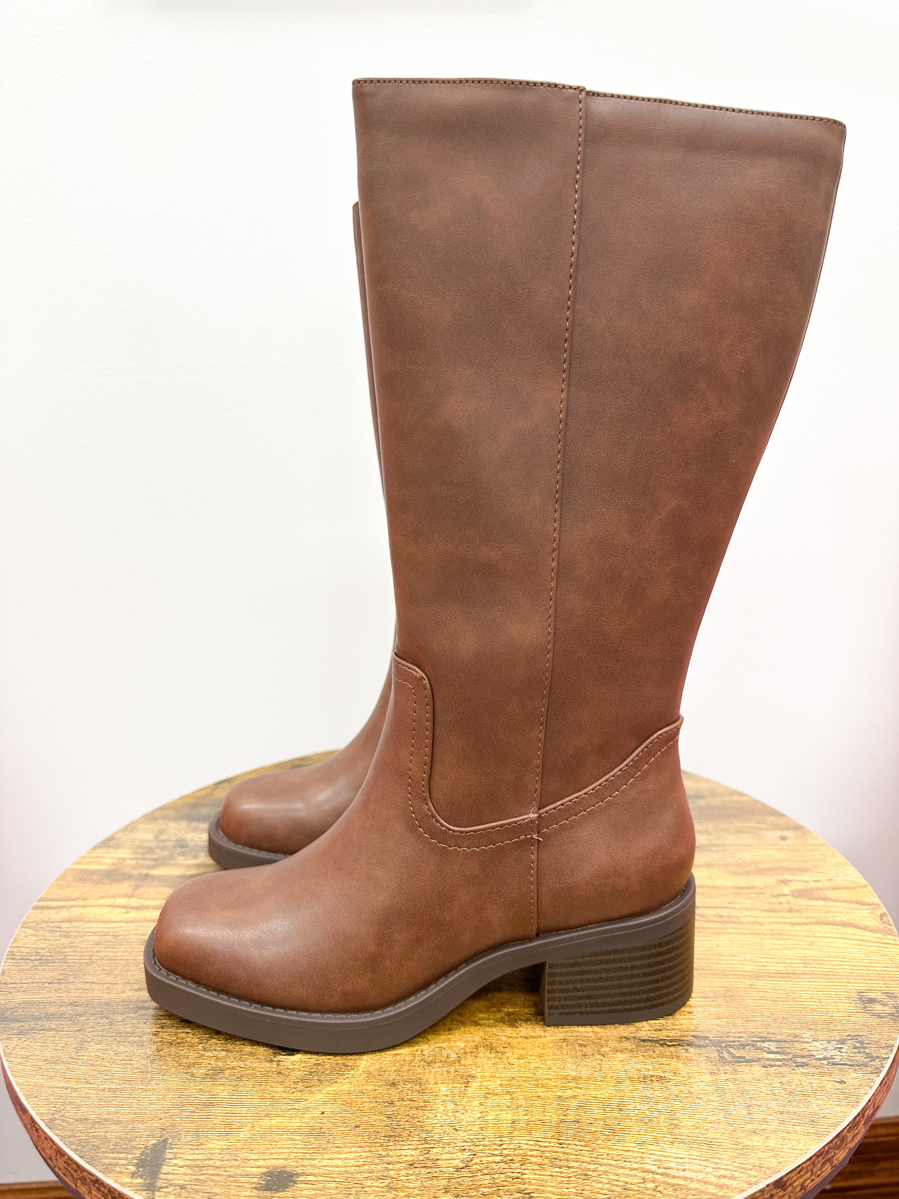 Tall Brown Square Toe Boots