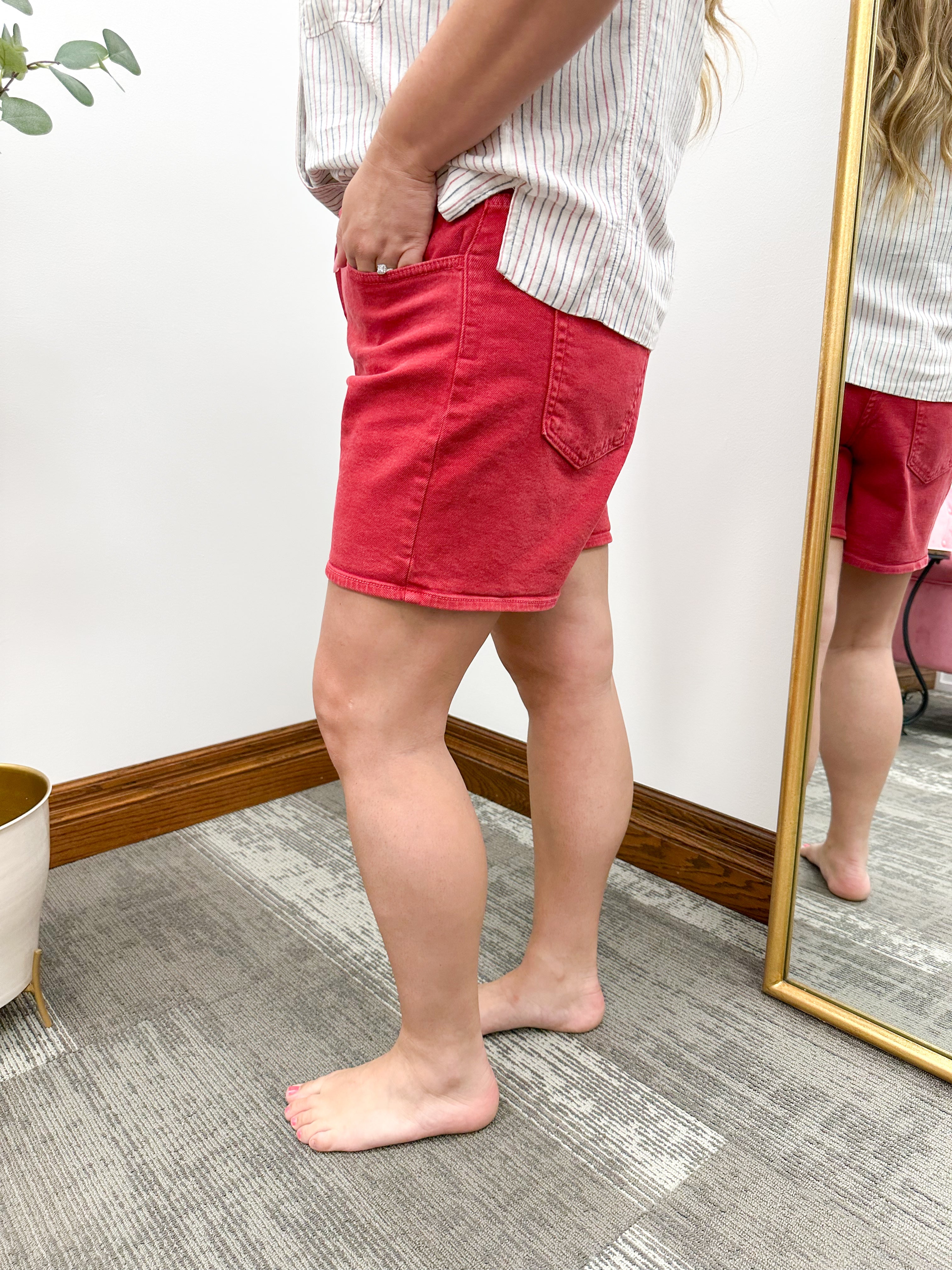 Non Distressed Red Denim Shorts