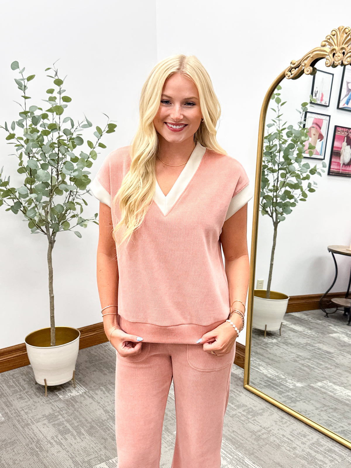 Corduroy V-Neck Lounge Top