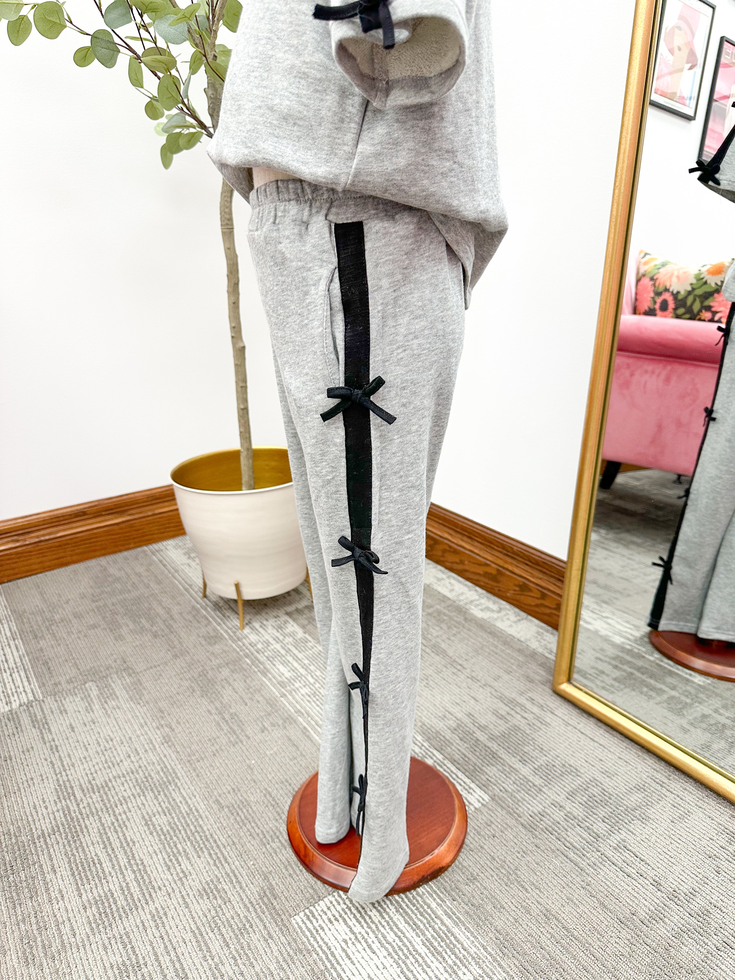 Girls Heather Gray Bow Wide Leg Pants