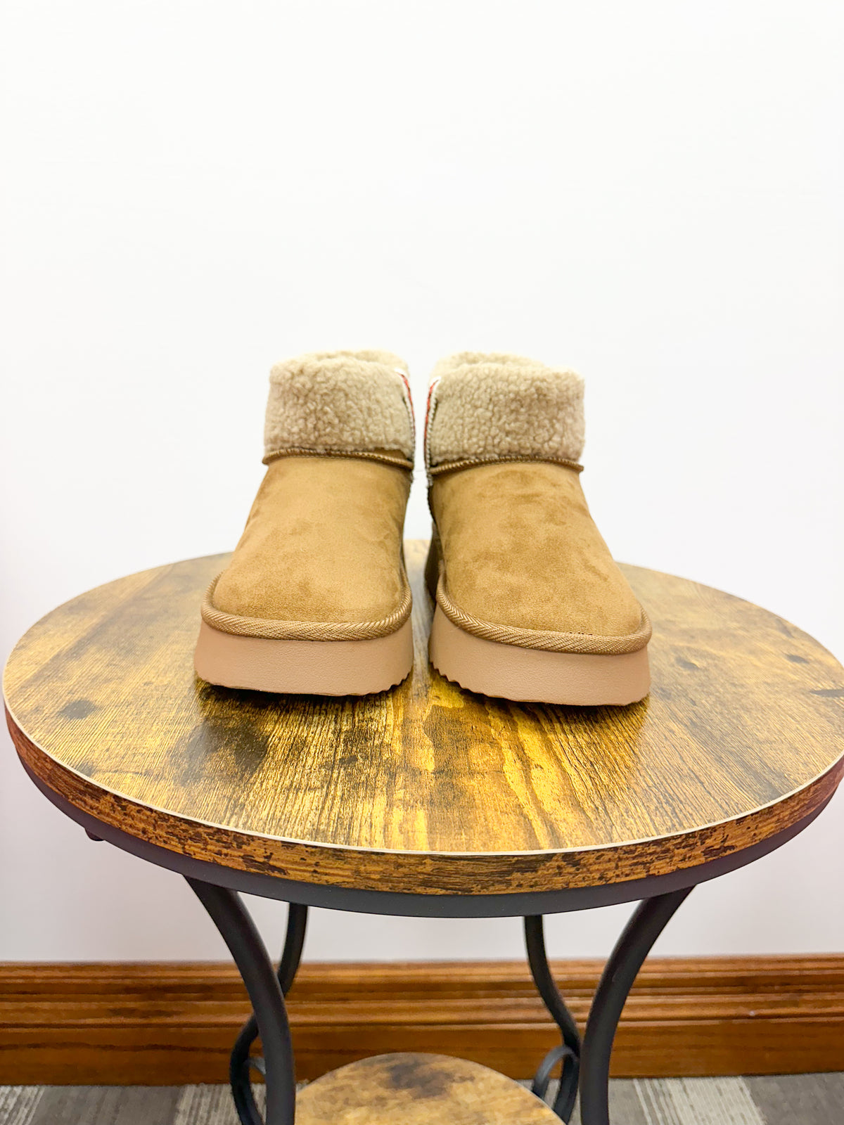 Faux Shearling Tan Platform Bootie