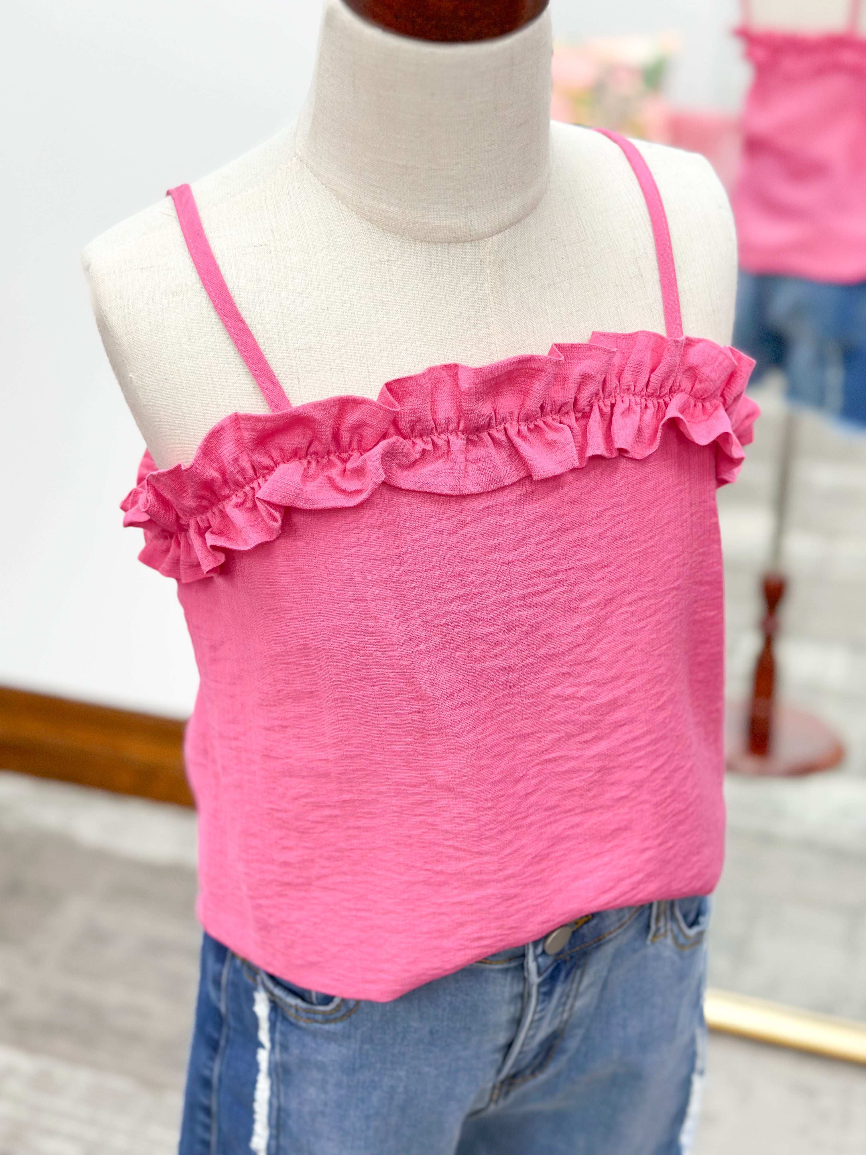 Girls Pink Ruffle Tank Top