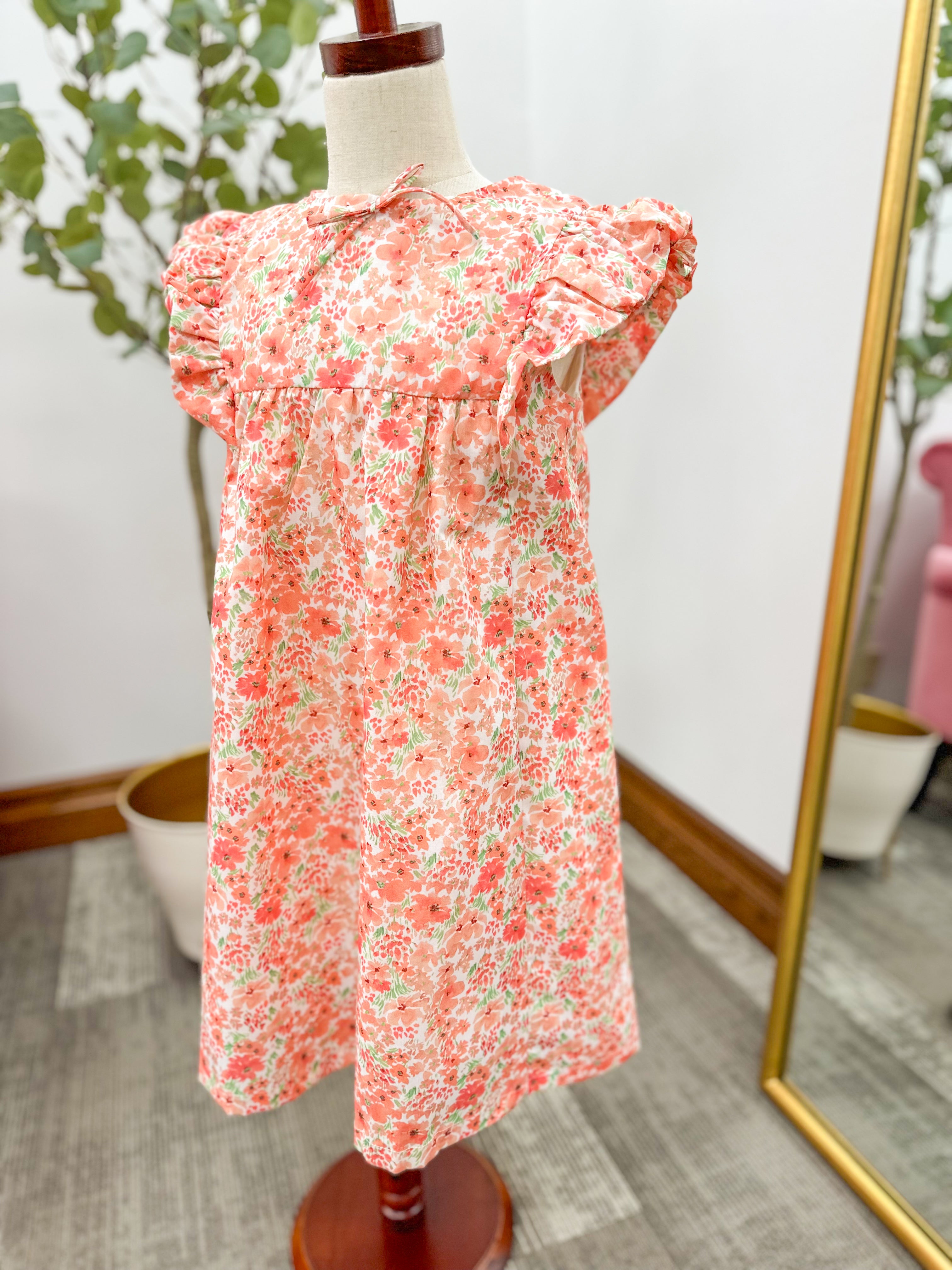 Girls Coral Floral Dress