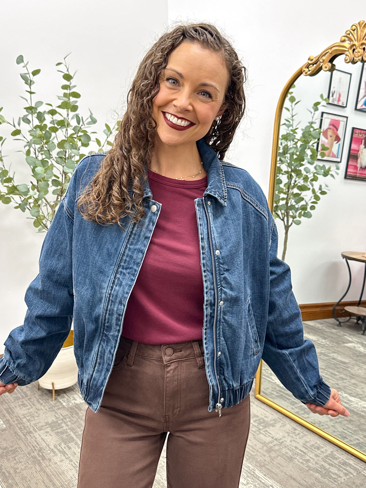 Dark wash denim bomber jacket