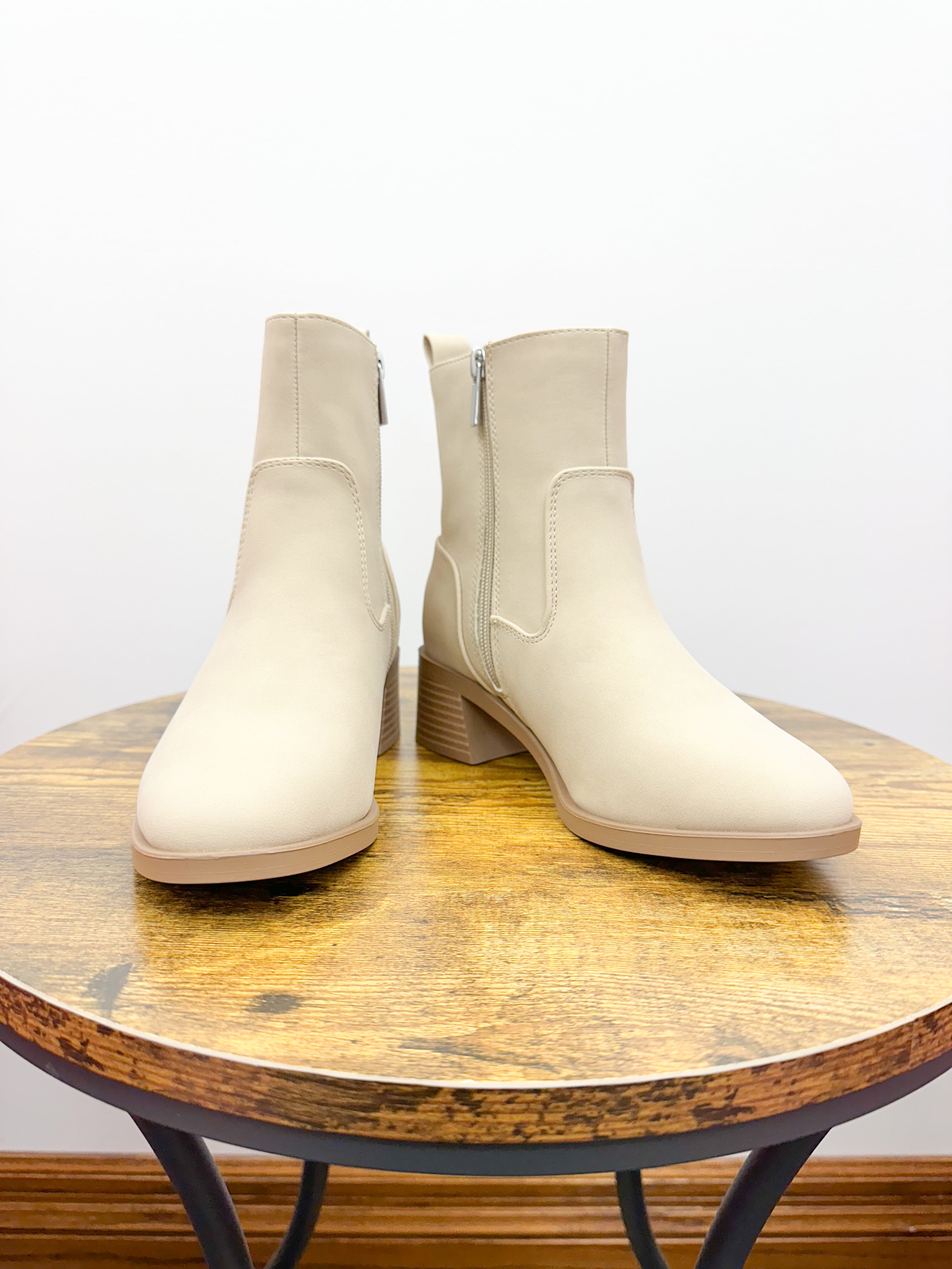 Neutral Beige Heeled Bootie