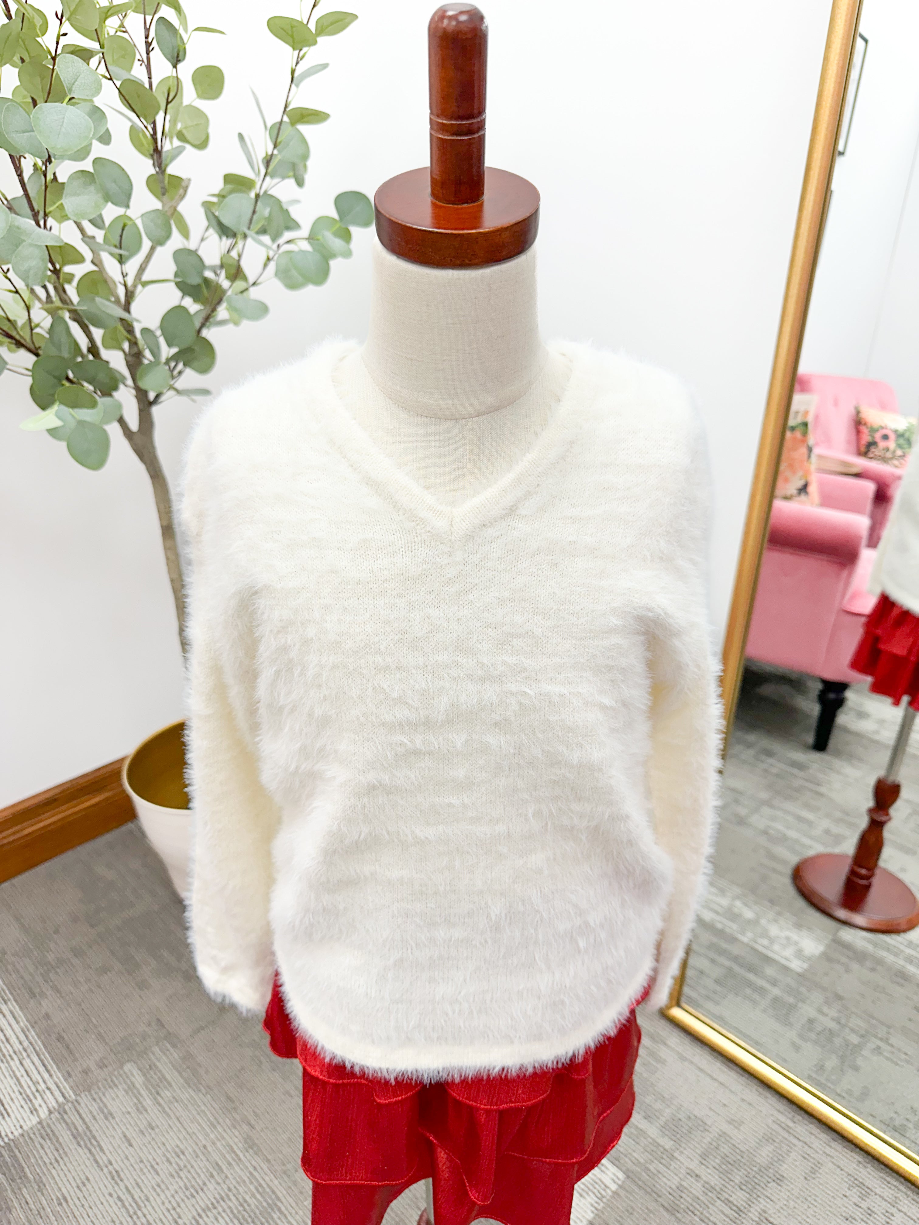 Girls Cream Fuzzy Sweater