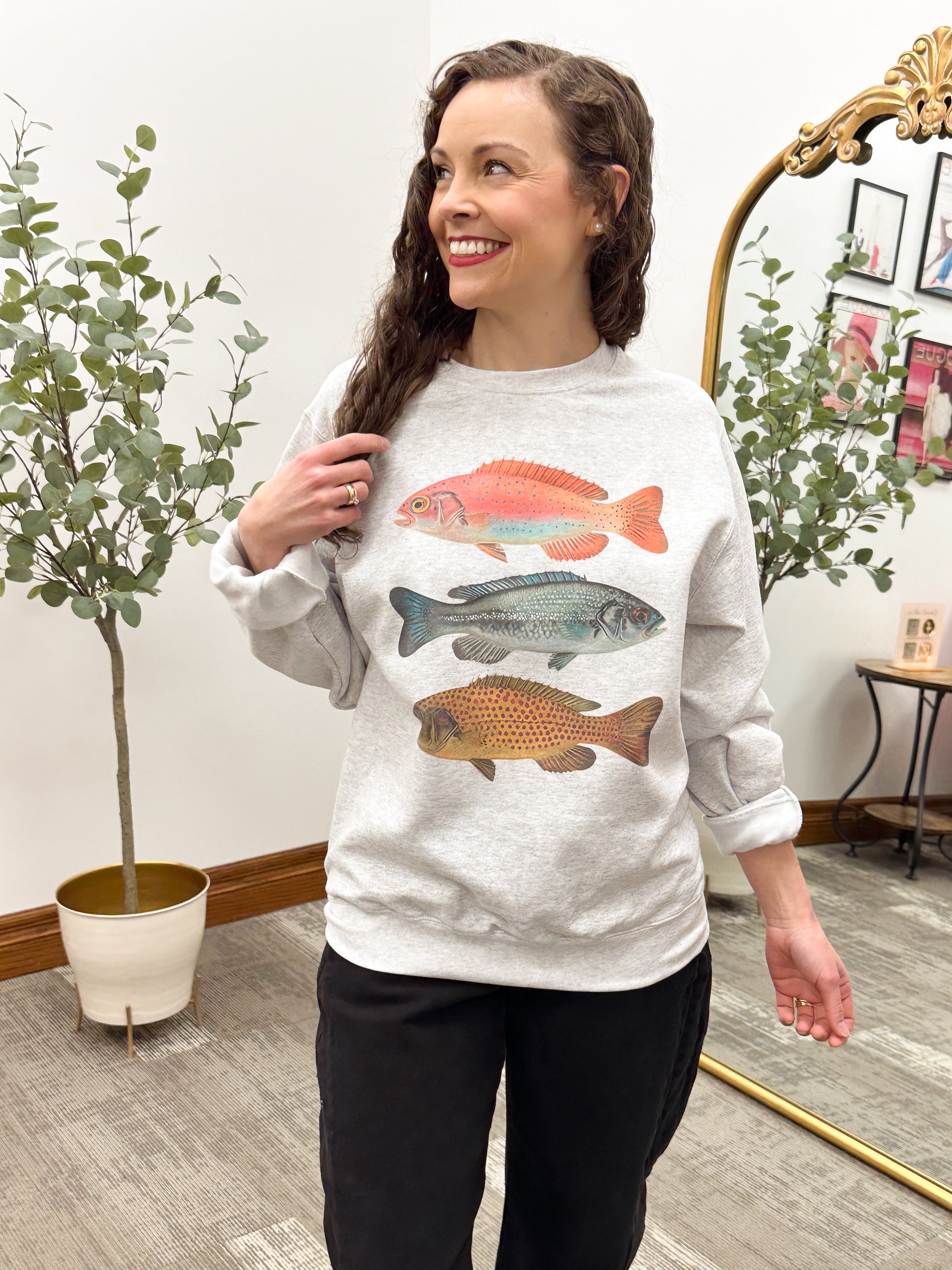 Heather Gray Fish Crewneck Sweatshirt