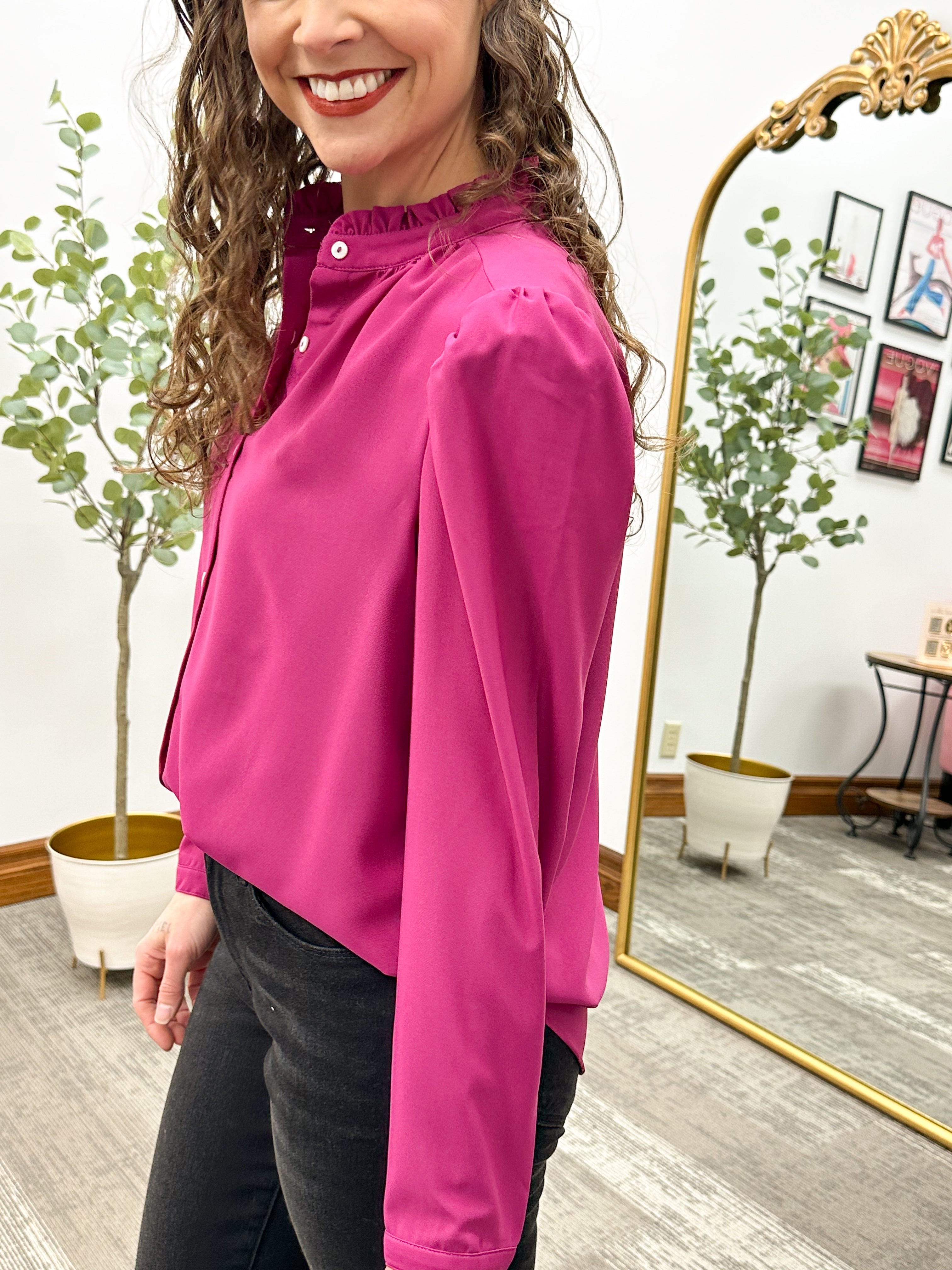 Colleen Magenta Ruffle Top