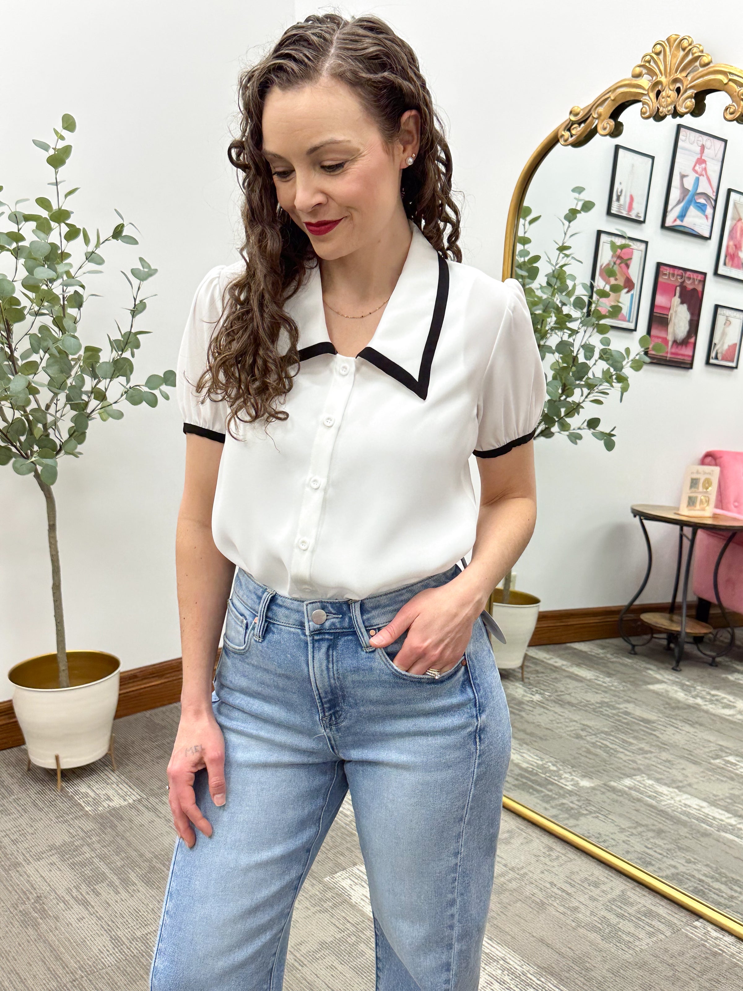 White Button Up Blouse With Collar