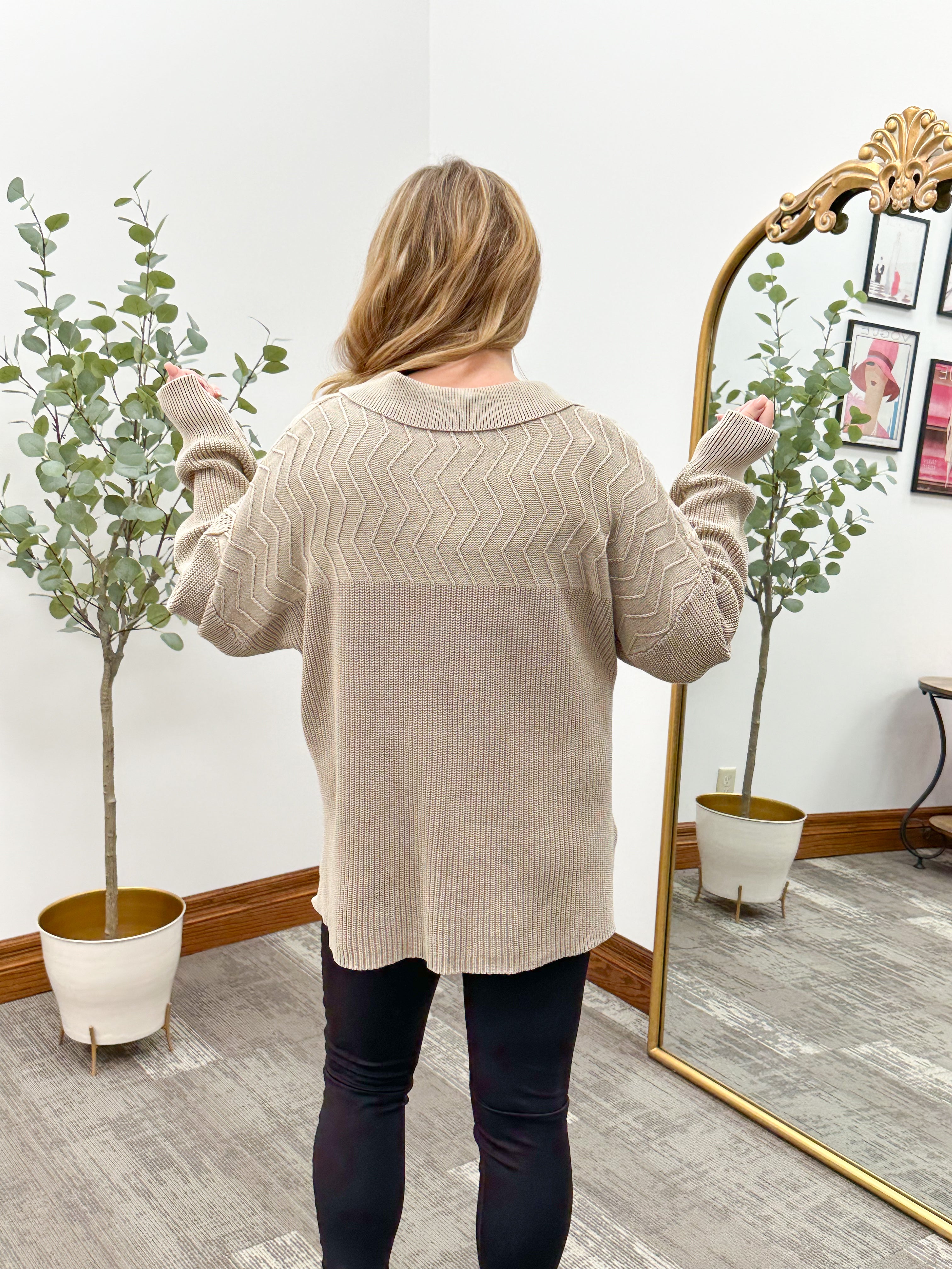 Beige Cable Knit Cardigan