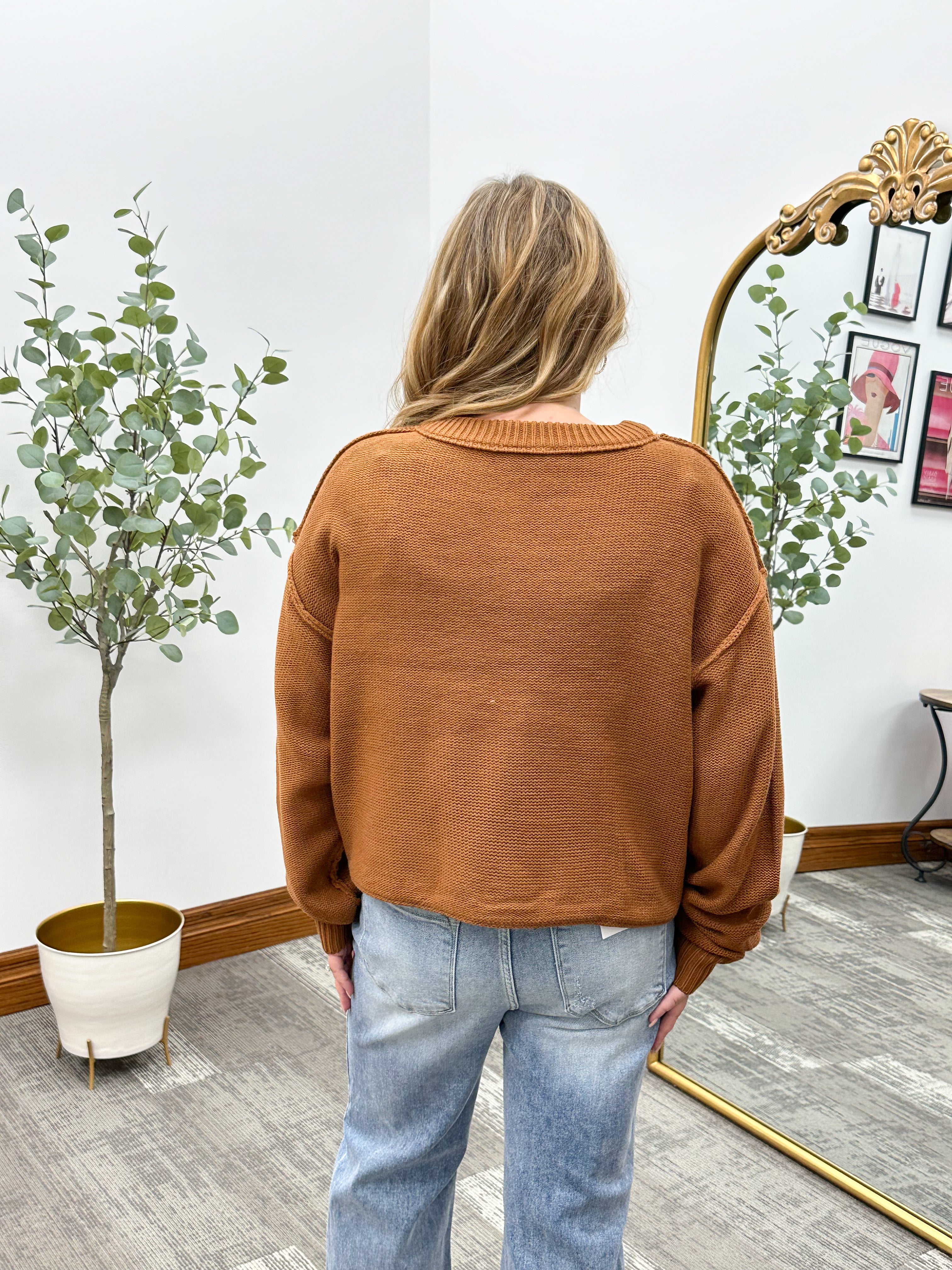 Tenley Cropped Brown Sweater