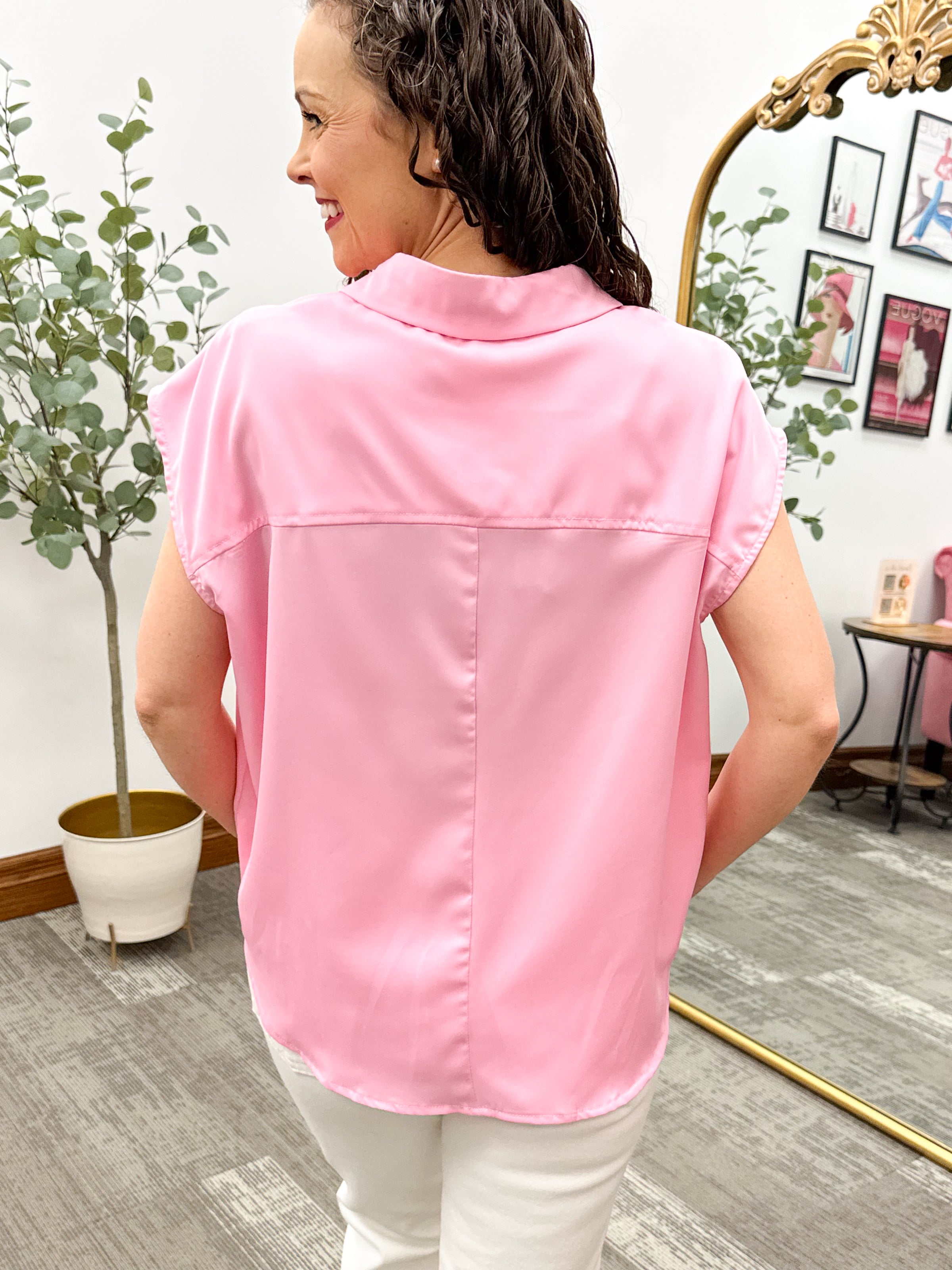Pink Utility Button Up Blouse