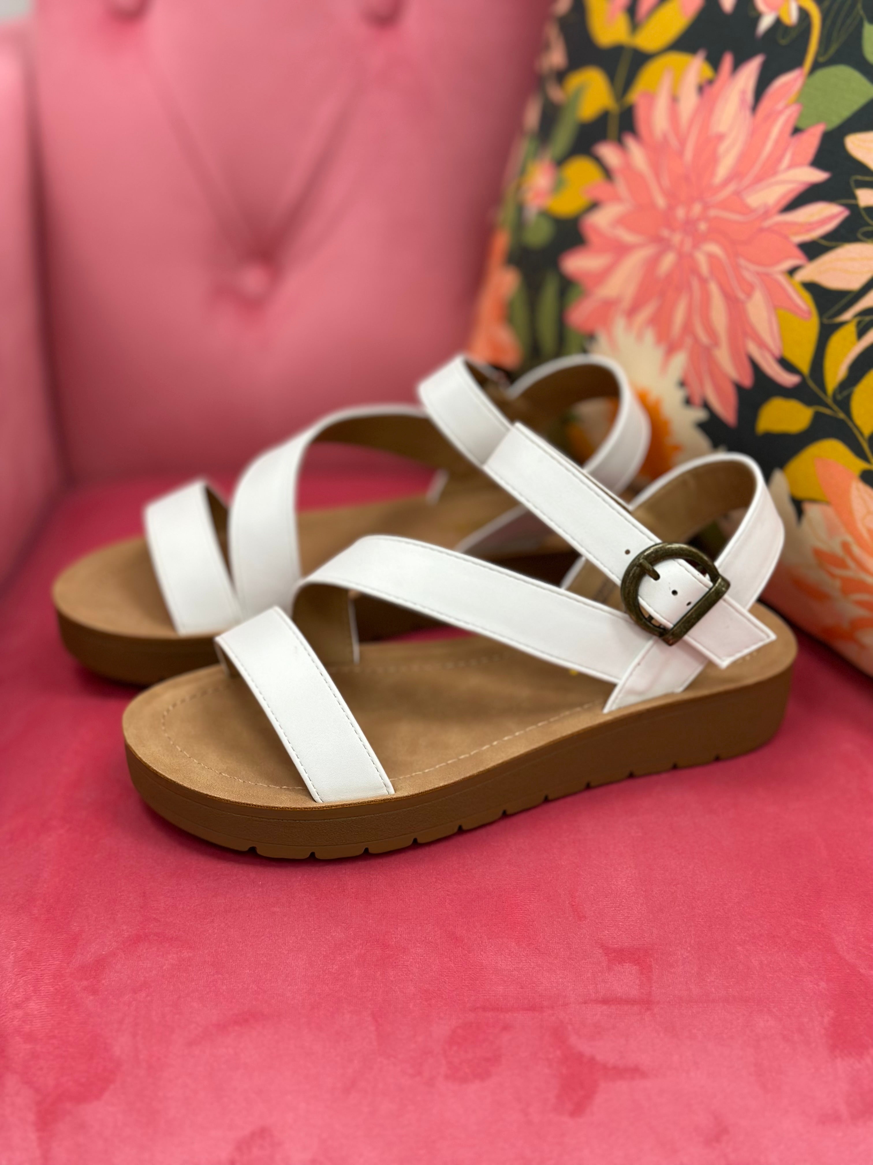 Hannah White Strappy Sandals