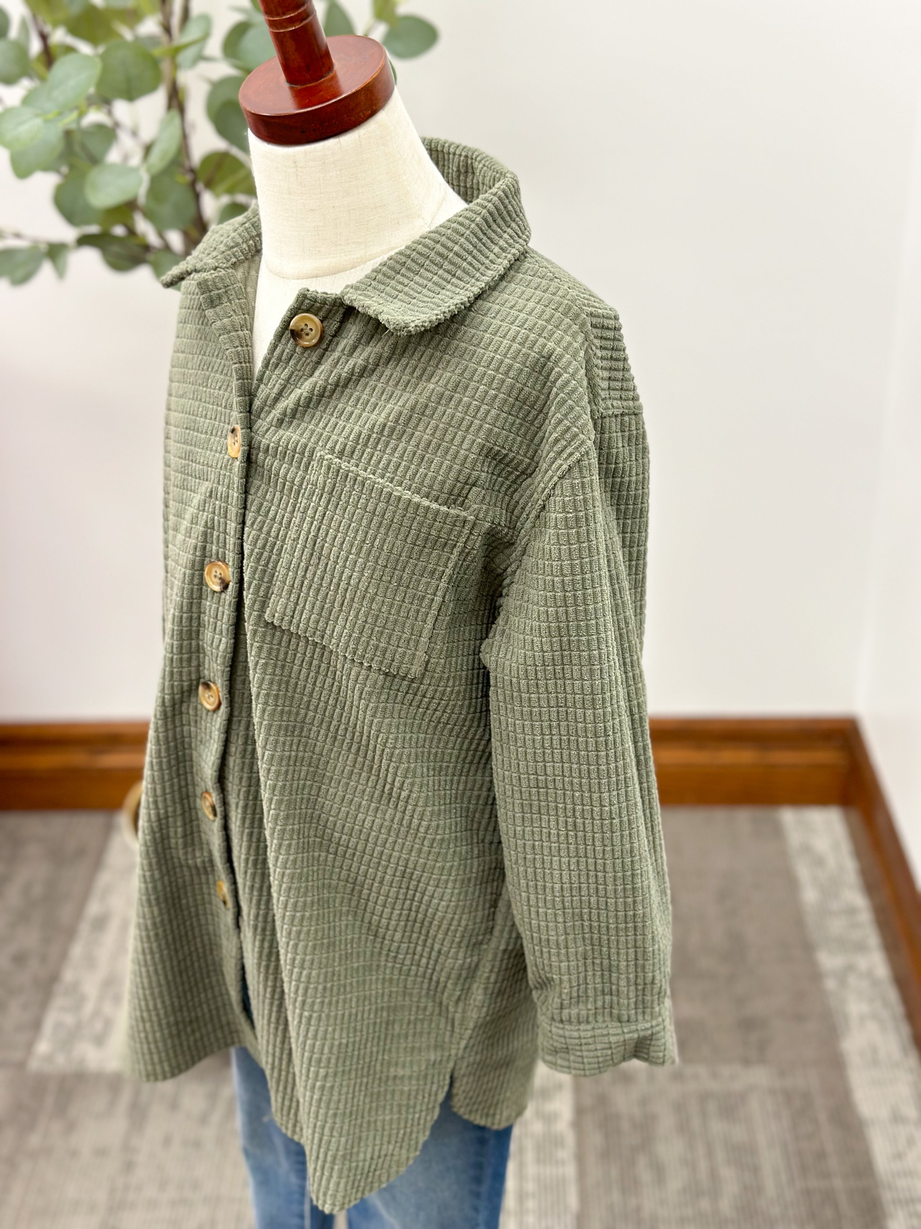 Girls Corduroy Olive Shacket