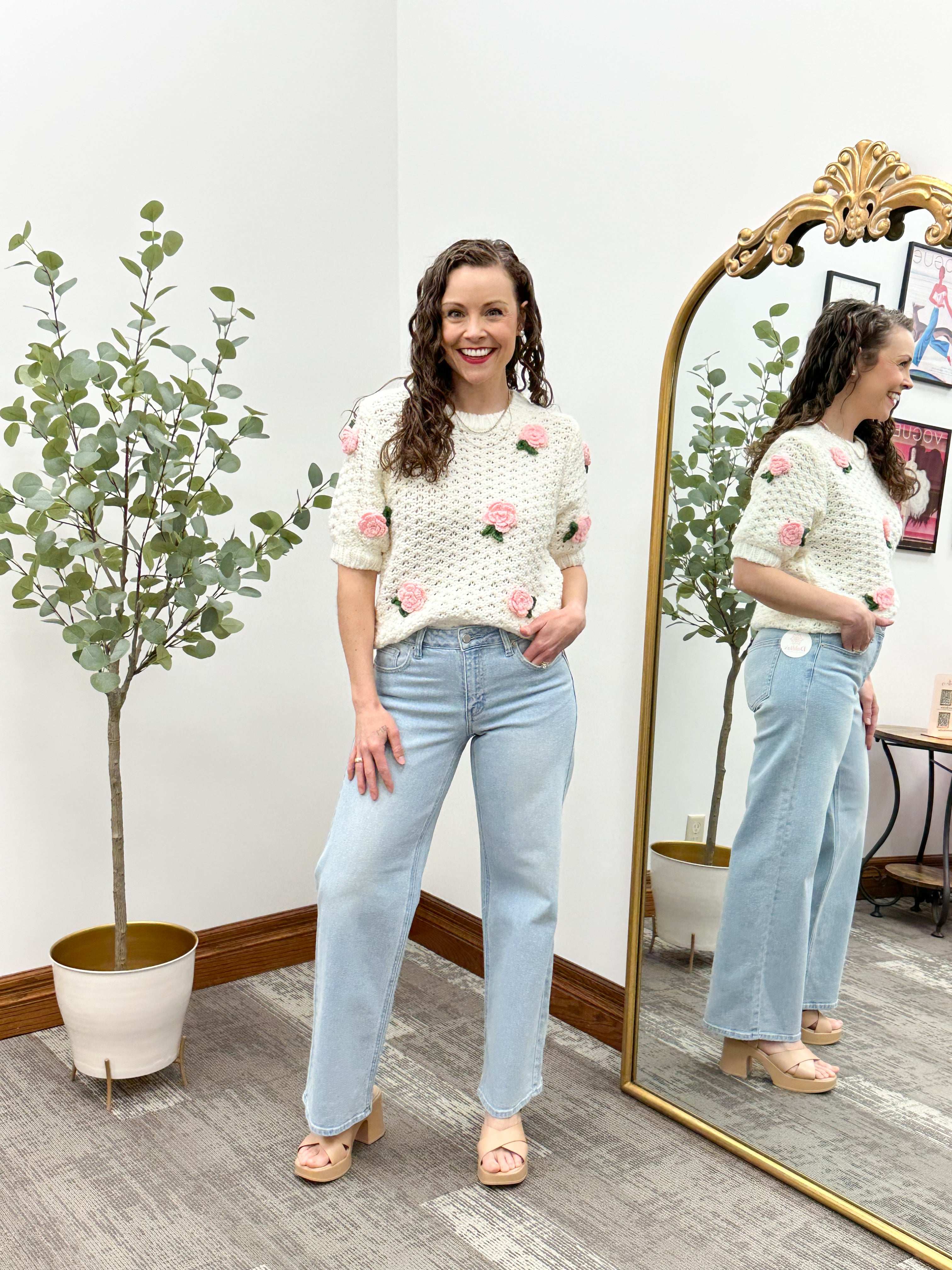 Lexi Pink Rose Applique Sweater