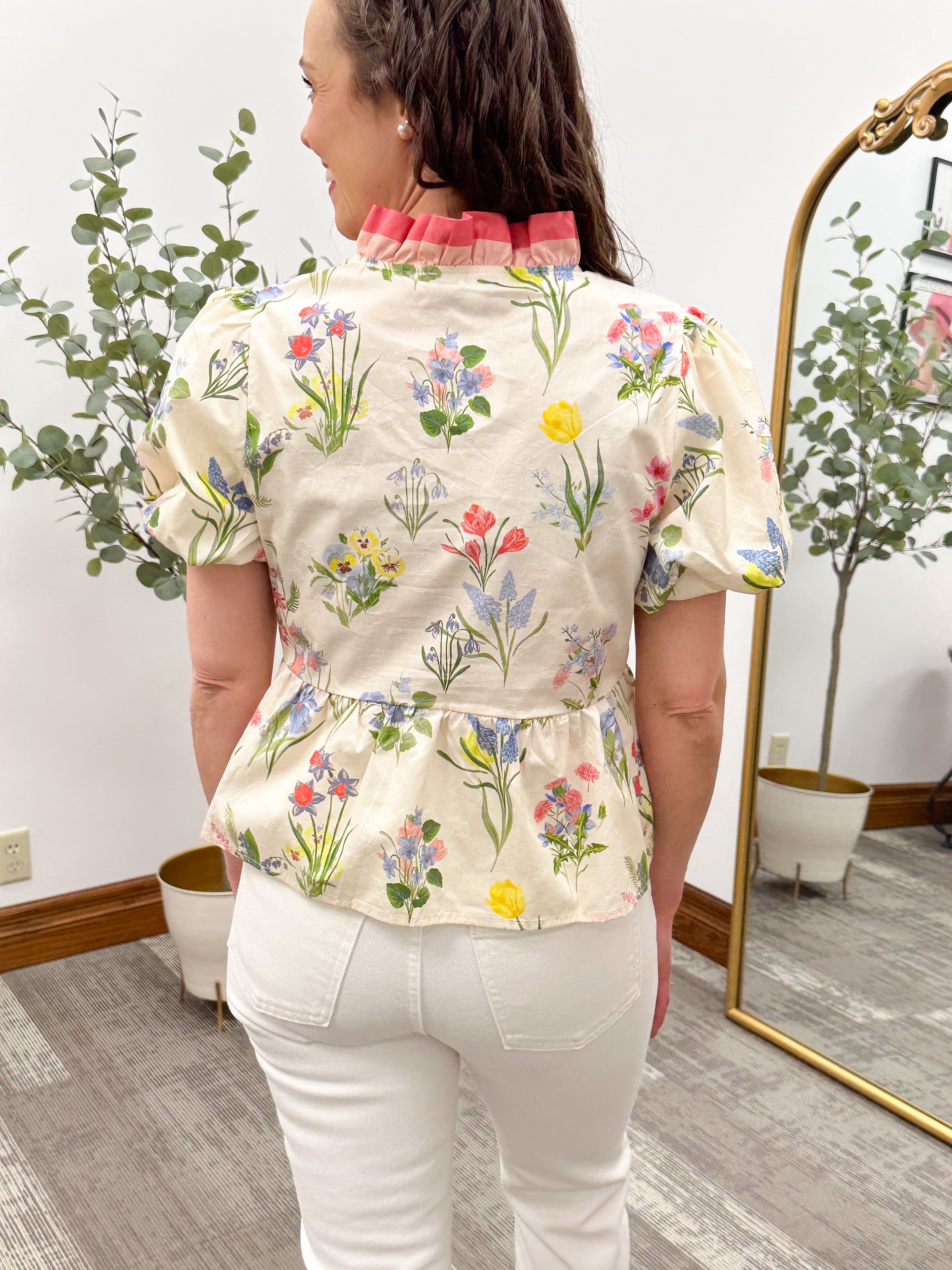 Floral Print Puff Sleeve Baby Doll Top