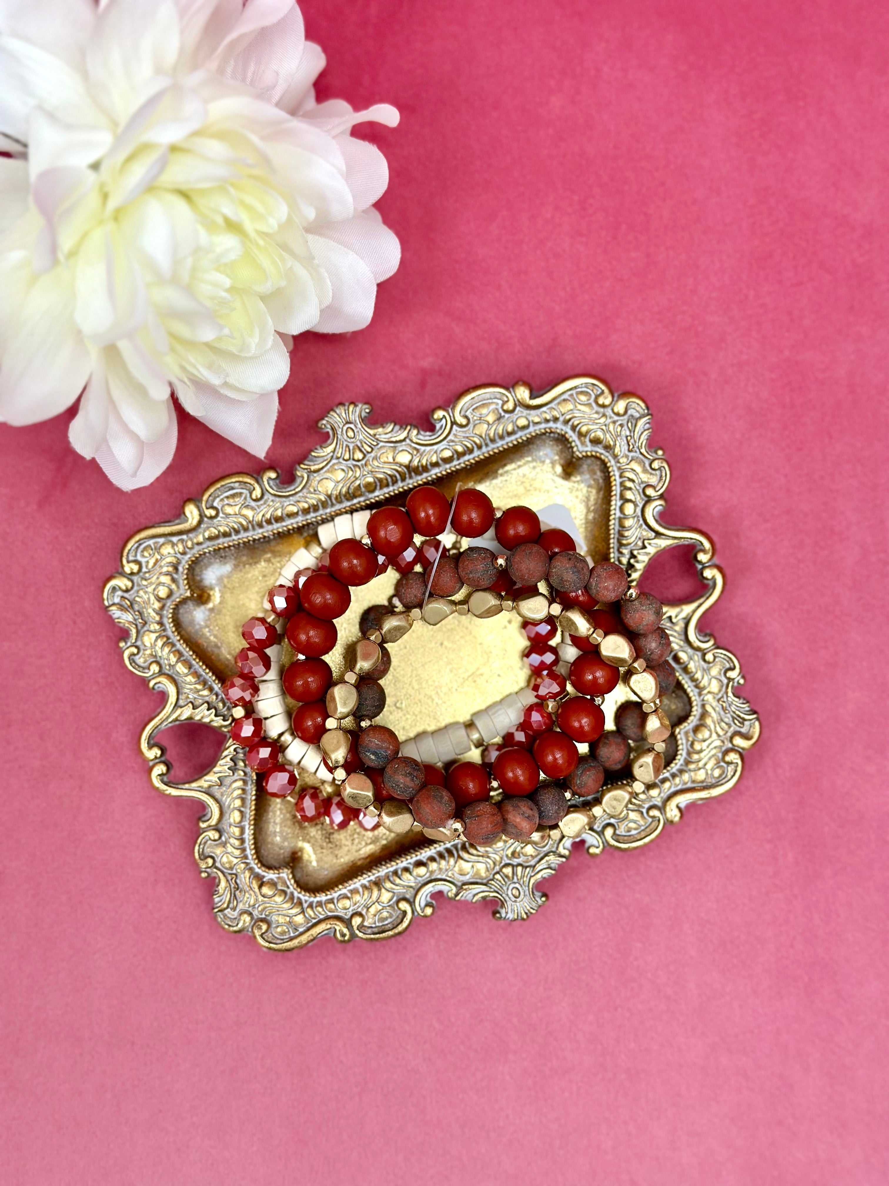 Red Beaded Bracelet Set